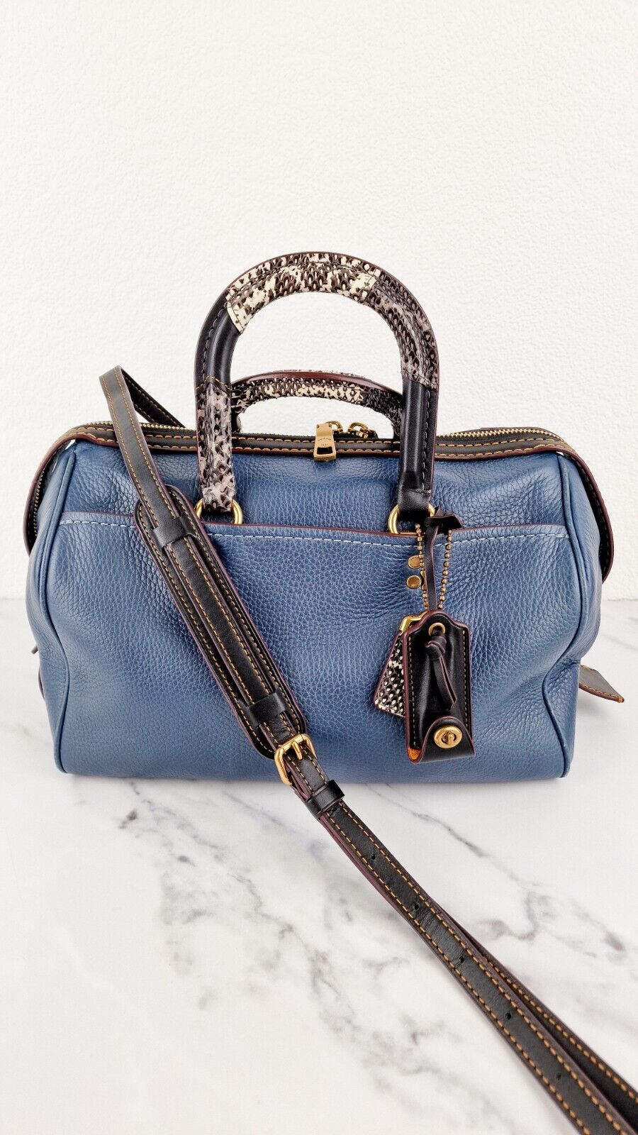 Coach 1941 Rogue Satchel Dark Denim Blue Patchwork Snakeskin Colorblock 58690