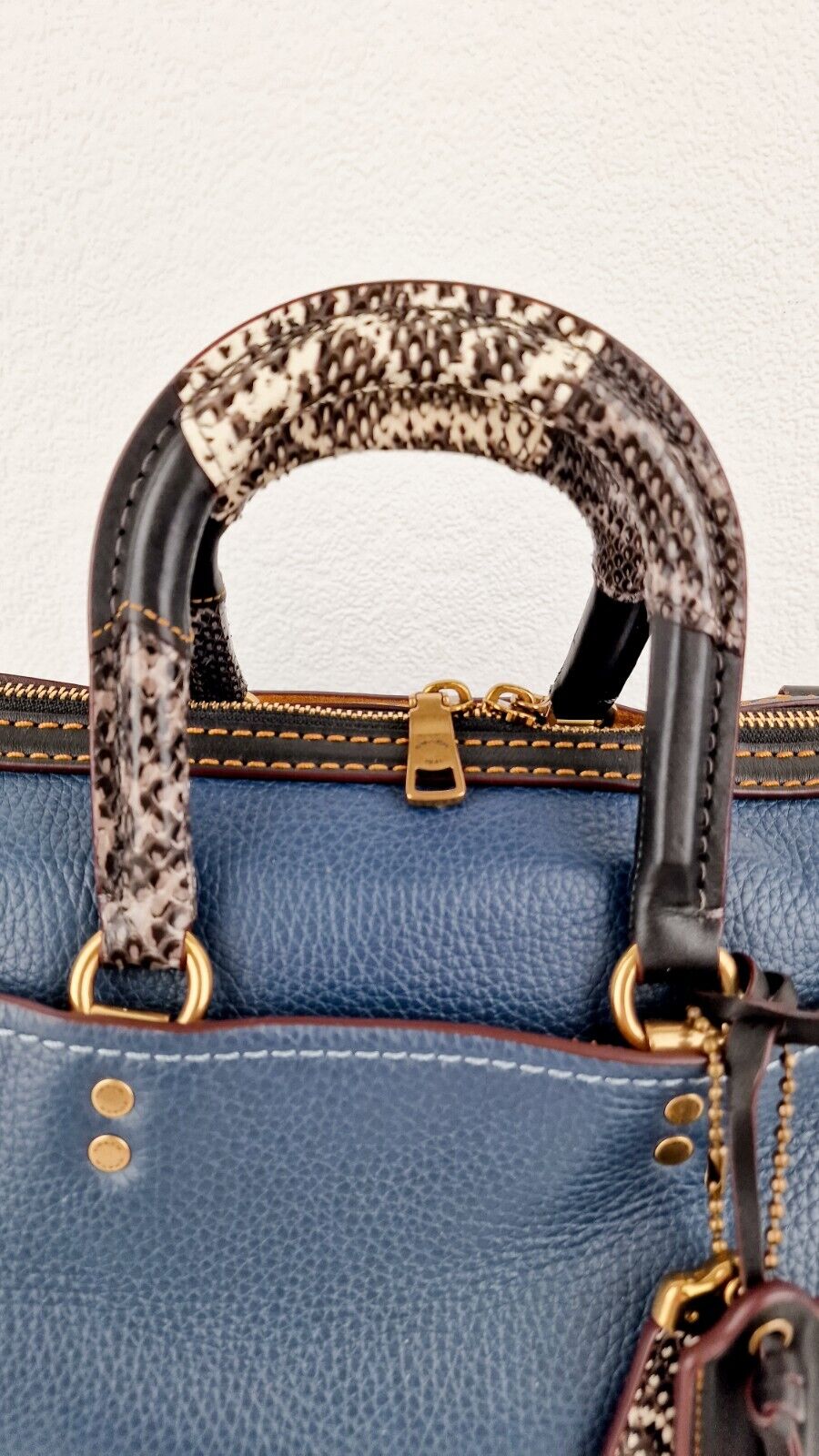 Coach 1941 Rogue Satchel Dark Denim Blue Patchwork Snakeskin Colorblock 58690