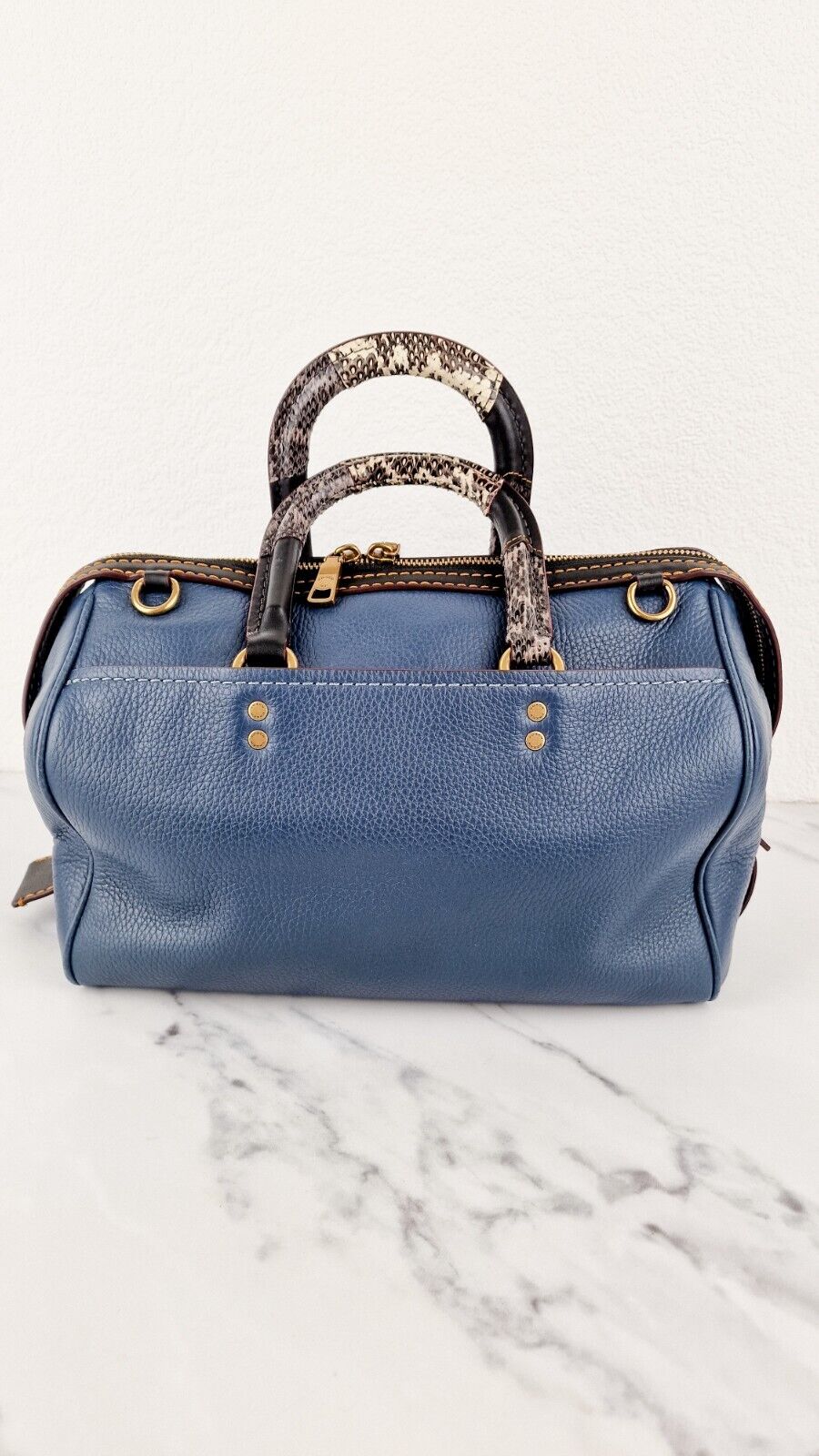 Coach 1941 Rogue Satchel Dark Denim Blue Patchwork Snakeskin Colorblock 58690