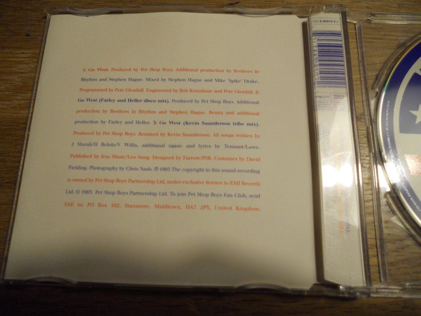 PET SHOP BOYS "GO WEST" 1993 RARE 3 TRACKS CD SINGLE REMIXES PARLOPHONE RECORDS*