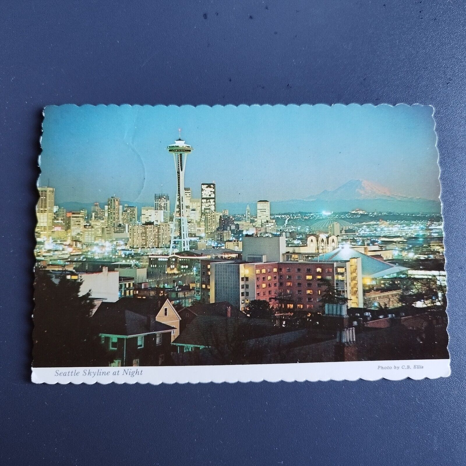 Washington Seattle Skyline at Night - Posted 1978