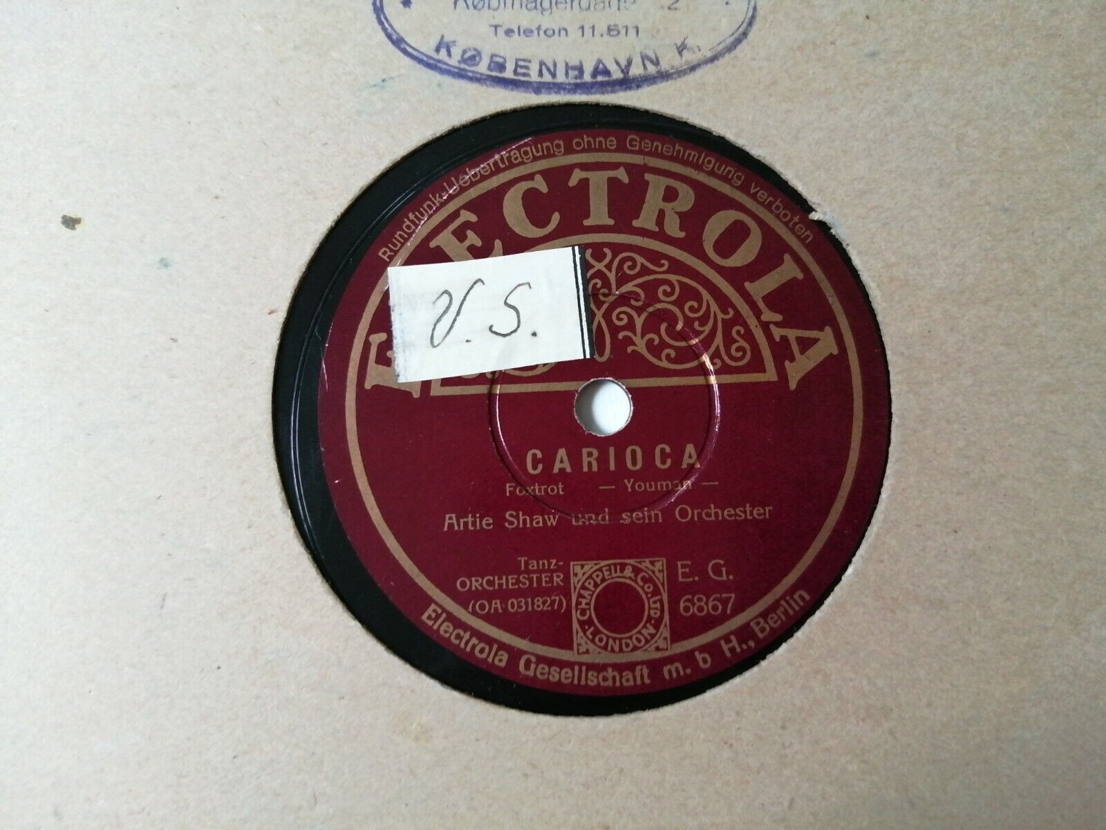 78 rpm ARTIE SHAWThe Donkey Serenade/CariocaElectrola EG6867 Shellac