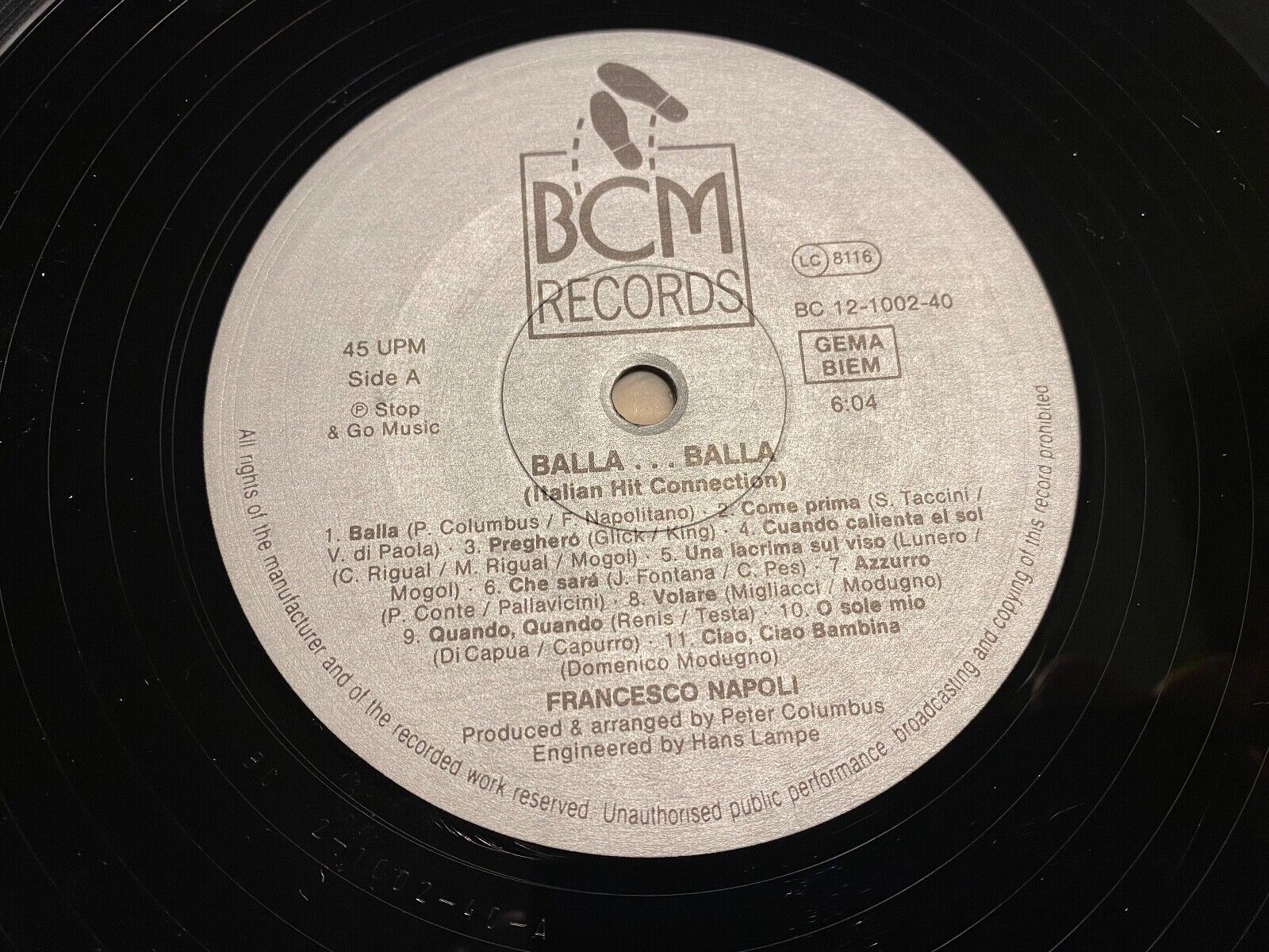 FRANCESCO NAPOLI "BALLABALLA" GERMAN PRESS BCM 45 RPM MEGAMIX HIT CONNECTION