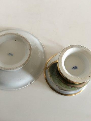 Royal Copenhagen Antique Morning Cup and Saucer with Handpainted Motif of