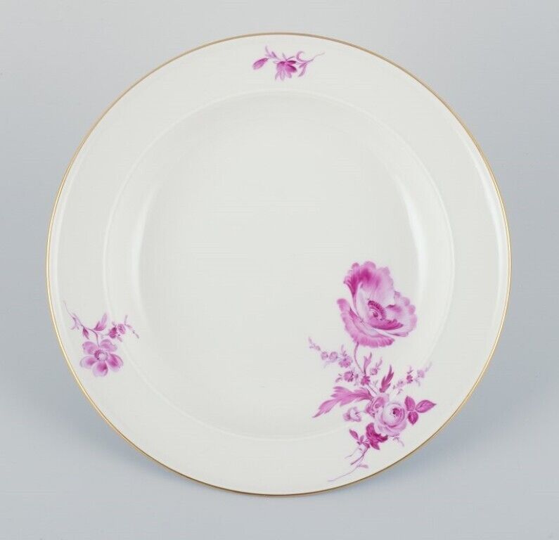 Meissen a set of six deep porcelain plates hand-painted with flower motifs