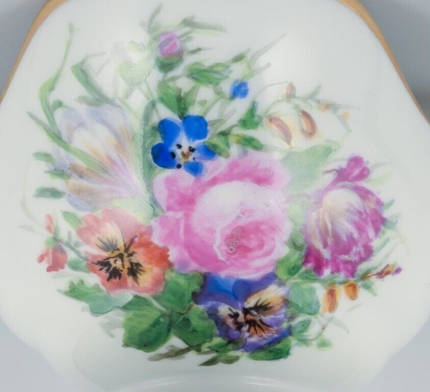 Bing  Grøndahl hand-painted sauceboat and bowl decorated with flowers