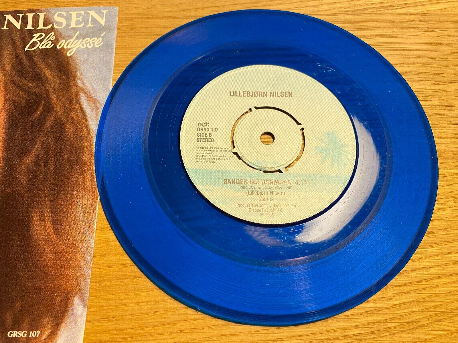 LILLEBJØRN NILSEN SANGEN ON DANMARK/BLÅ ODYSSÈ 1985 NORWEGIAN 7" SINGLE BLUE WAX