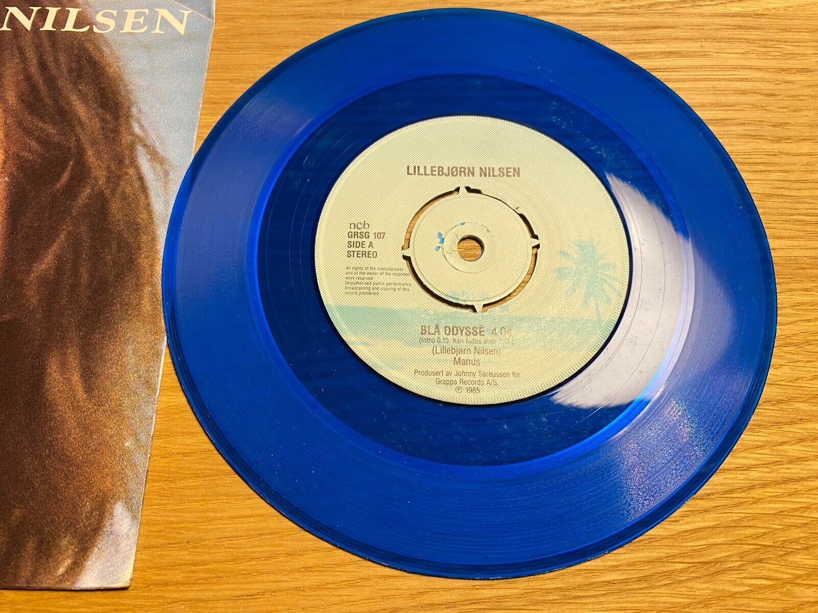 LILLEBJØRN NILSEN SANGEN ON DANMARK/BLÅ ODYSSÈ 1985 NORWEGIAN 7" SINGLE BLUE WAX