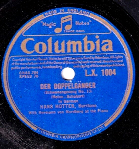 Hotter; Nordberg Schubert (Der Wanderer; Der Doppelgänger) Col LX 1004 NM(-)