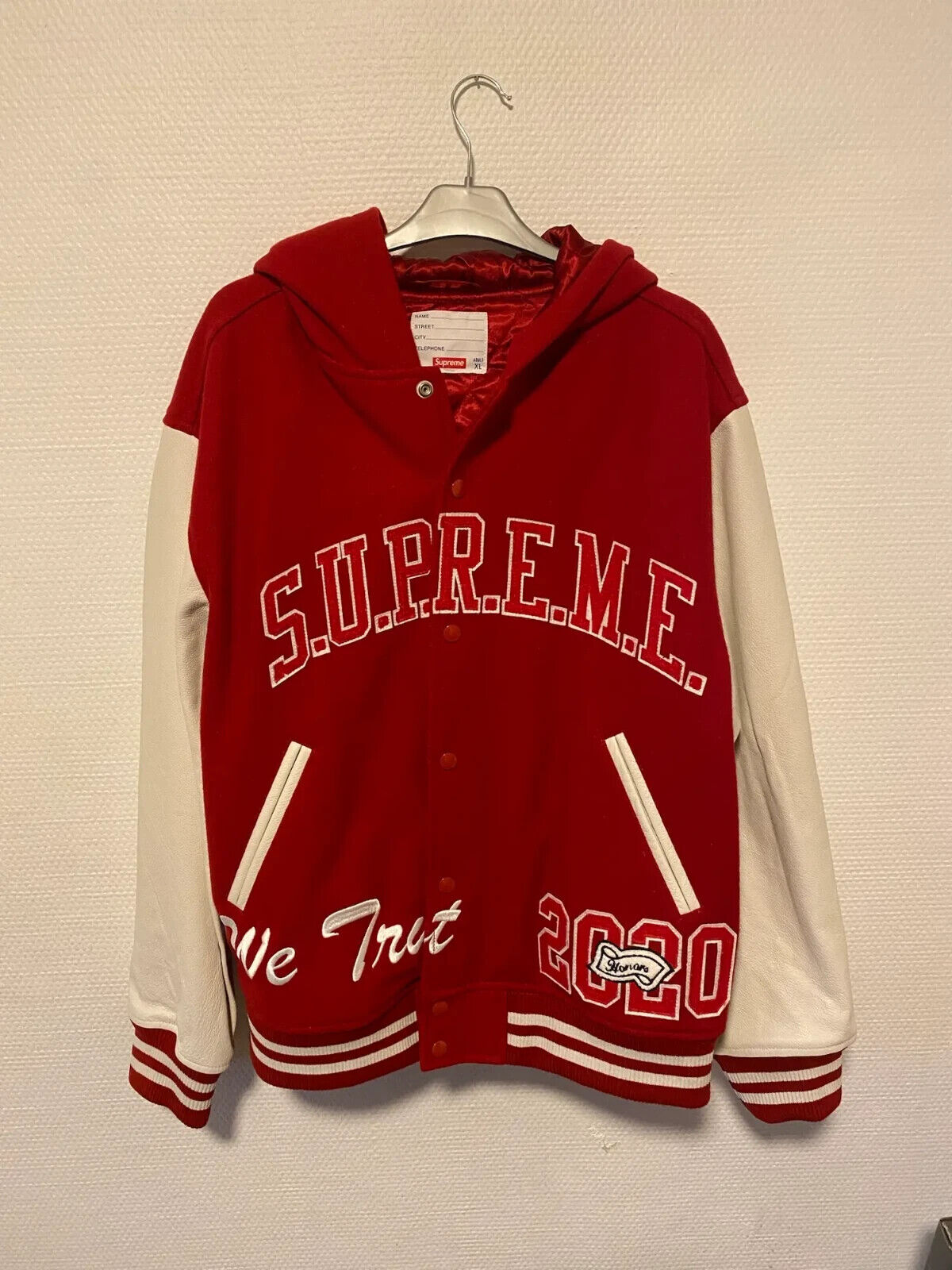 Supreme King Hooded Varsity Jacket Red