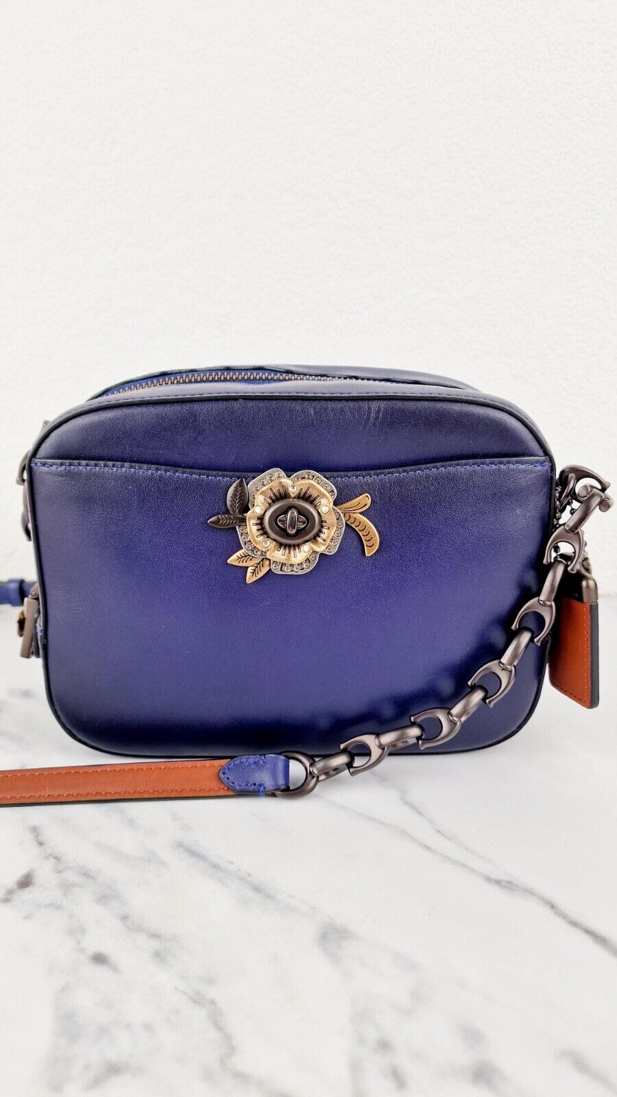 Coach 1941 Camera Bag Tea Rose Turnlock Cadet Blue Leather Scalloped Edge 29094