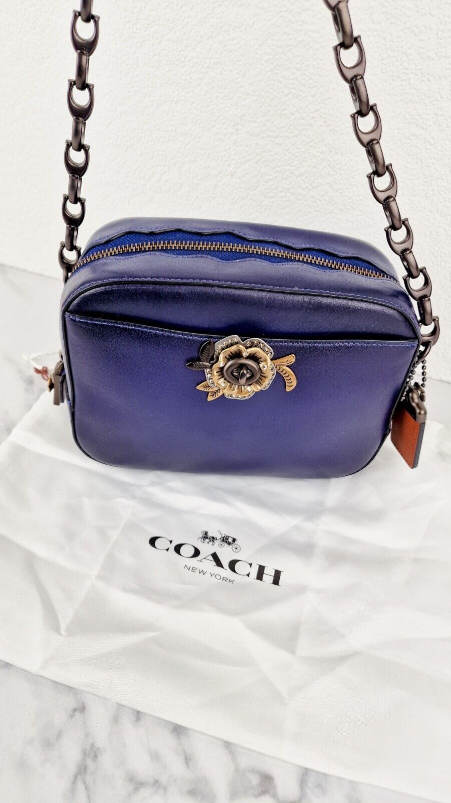 Coach 1941 Camera Bag Tea Rose Turnlock Cadet Blue Leather Scalloped Edge 29094