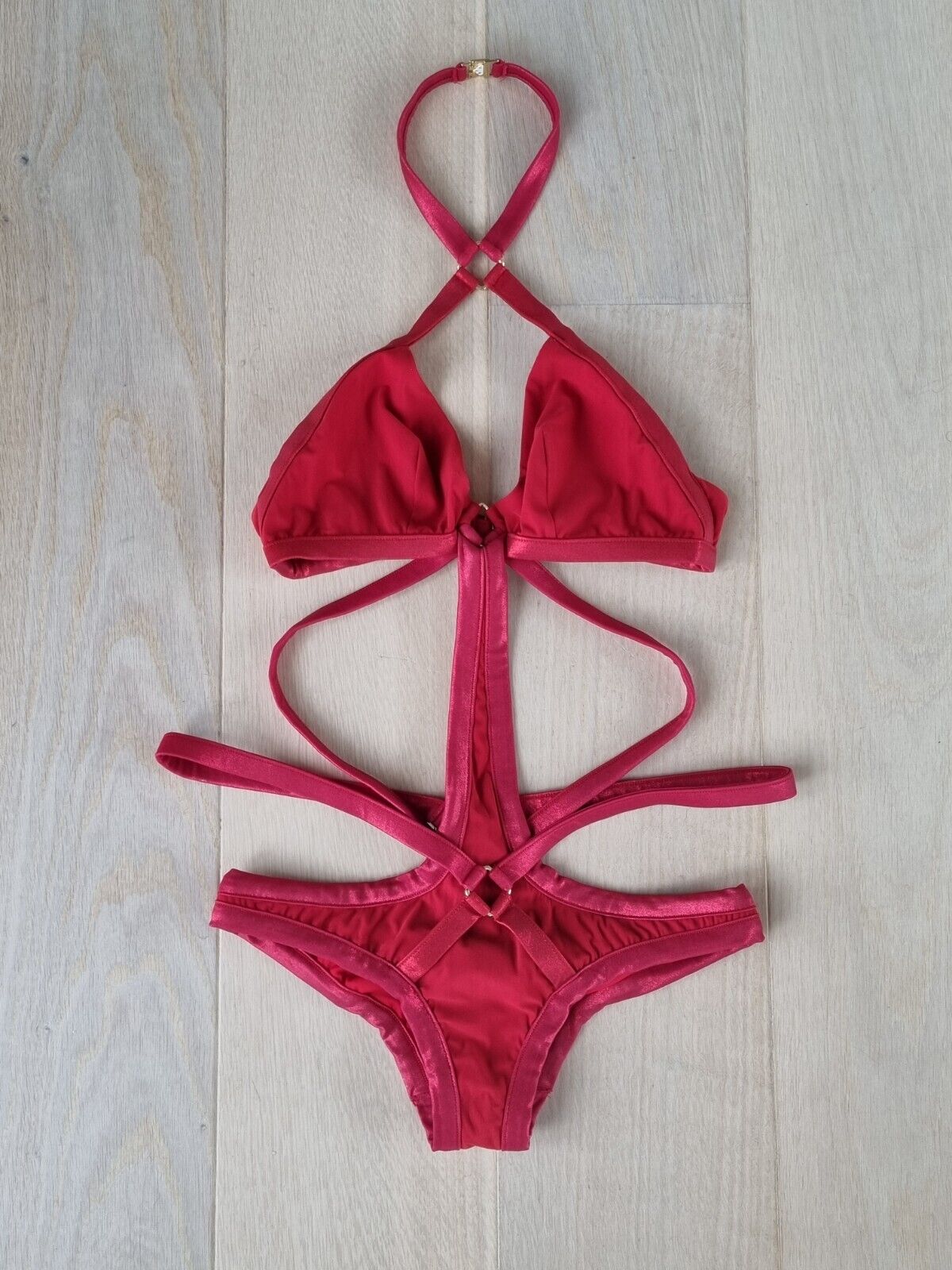 **Red Cut-Out Swimsuit Size 3 Provocative Agent**