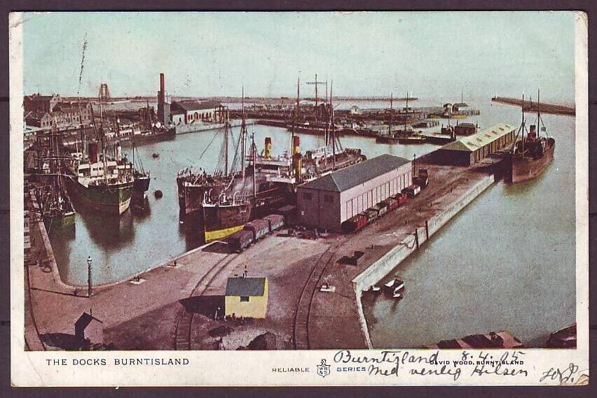 g2176/ Burntisland Postcard 1905 # The Docks w/Ship and Railway Train