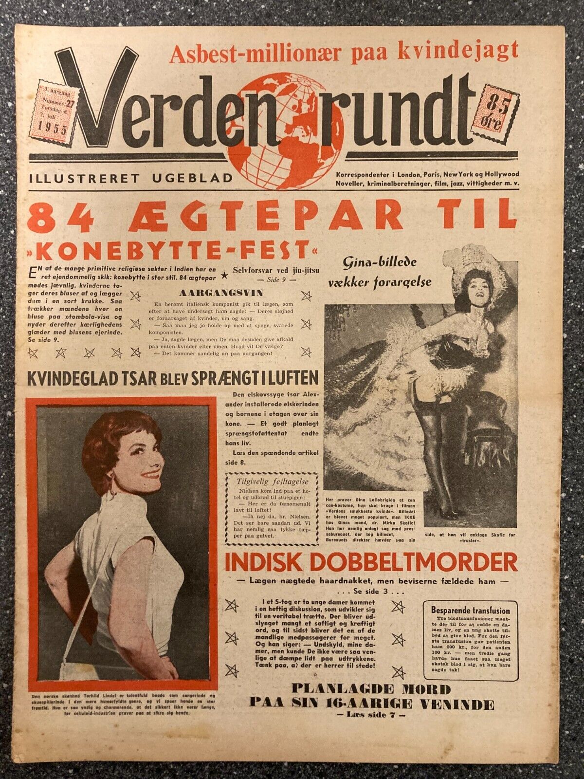 Gina Lollobrigida Torhild Lindal Terry M Danish Magazine 1955 "Verden Rundt"