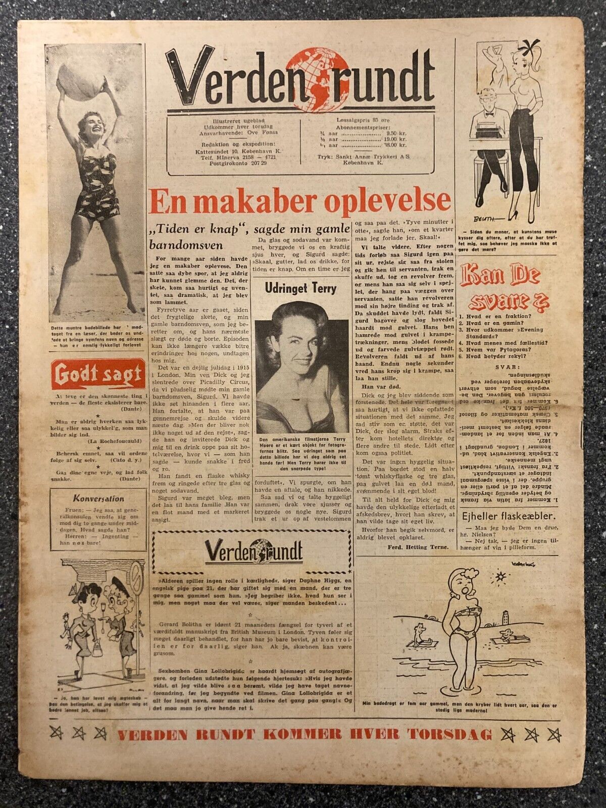 Gina Lollobrigida Torhild Lindal Terry M Danish Magazine 1955 "Verden Rundt"