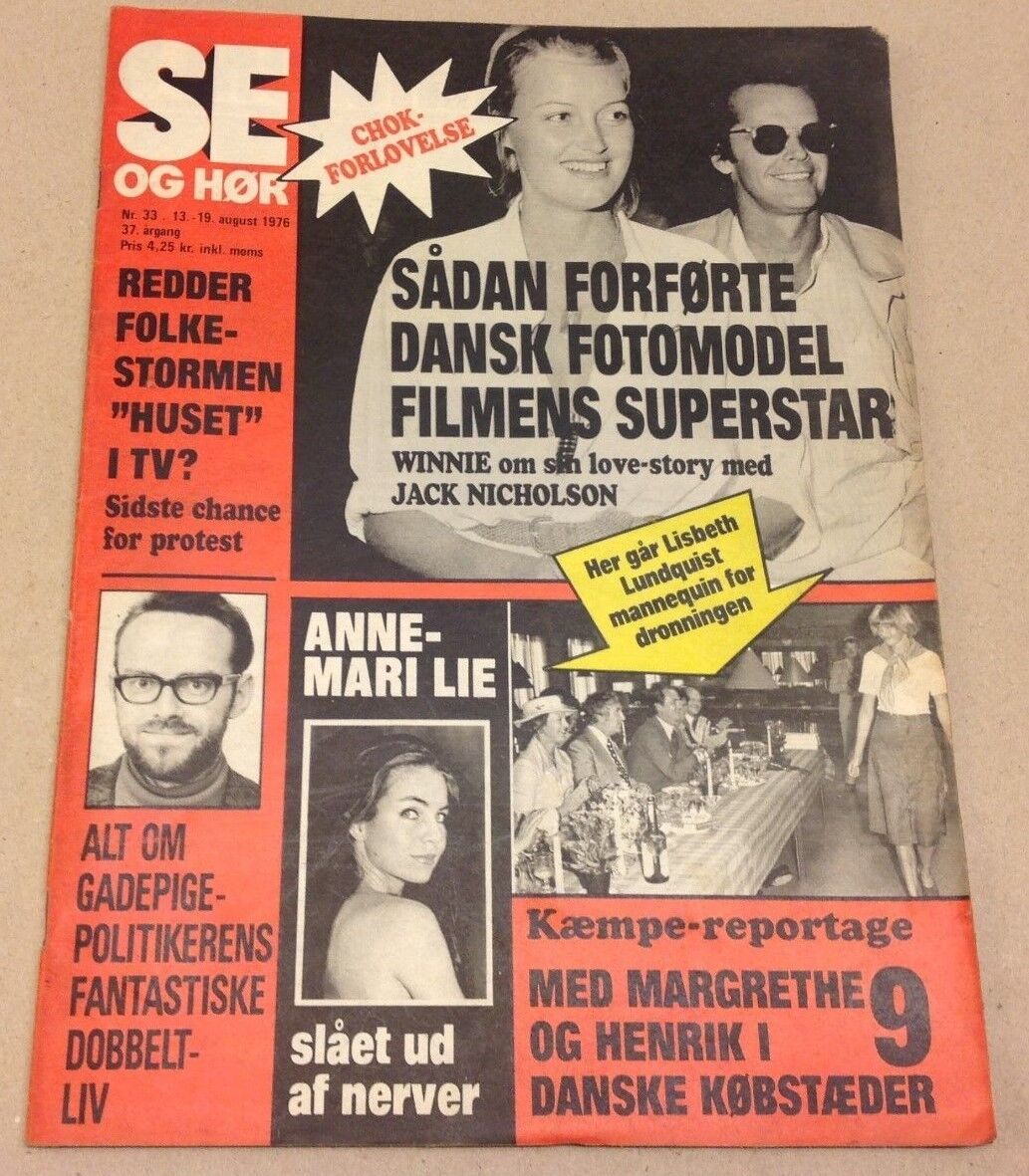 Jack Nicholson Winnie Hollmann Love Affair Danish Magazine 1976 "Se og Hoer"