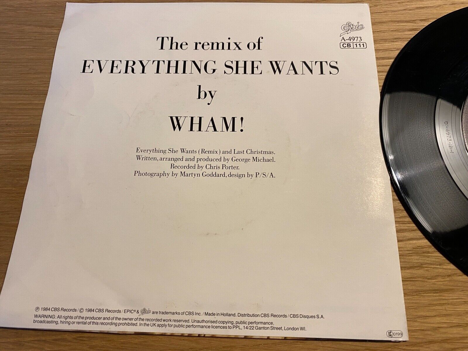 WHAM!/GEORGE MICHAEL "EVERYTHING SHE WANTS/LAST CHRISTMAS" 1984 EPIC RECORDS NL*