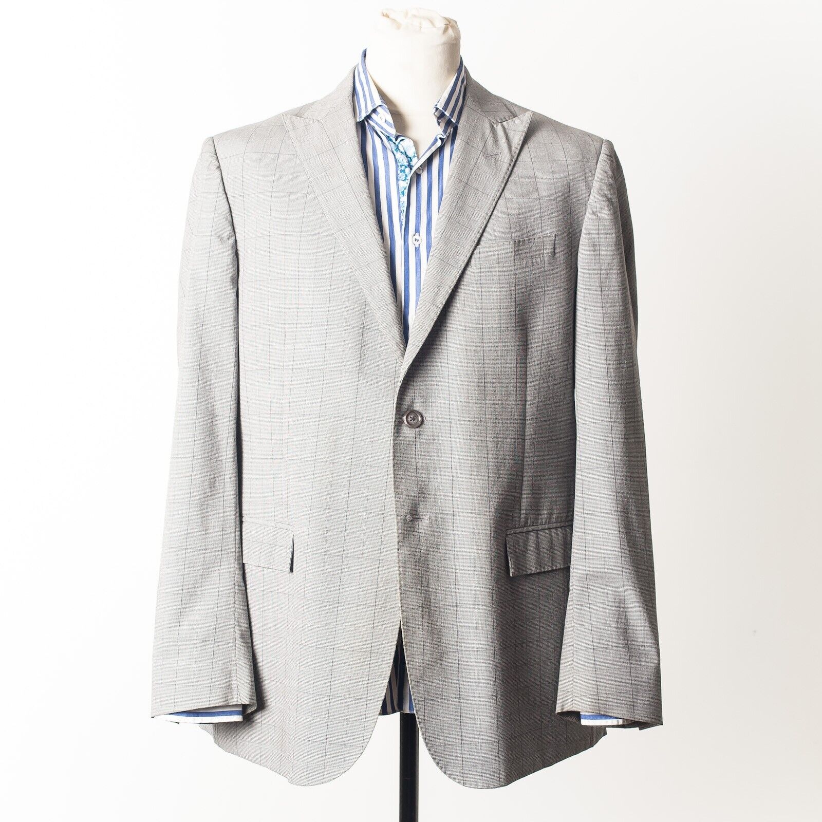 CORNELIANI CC Gray Check Unlined Cotton Peak Lapel Sport Coat Blazer EU54 US44