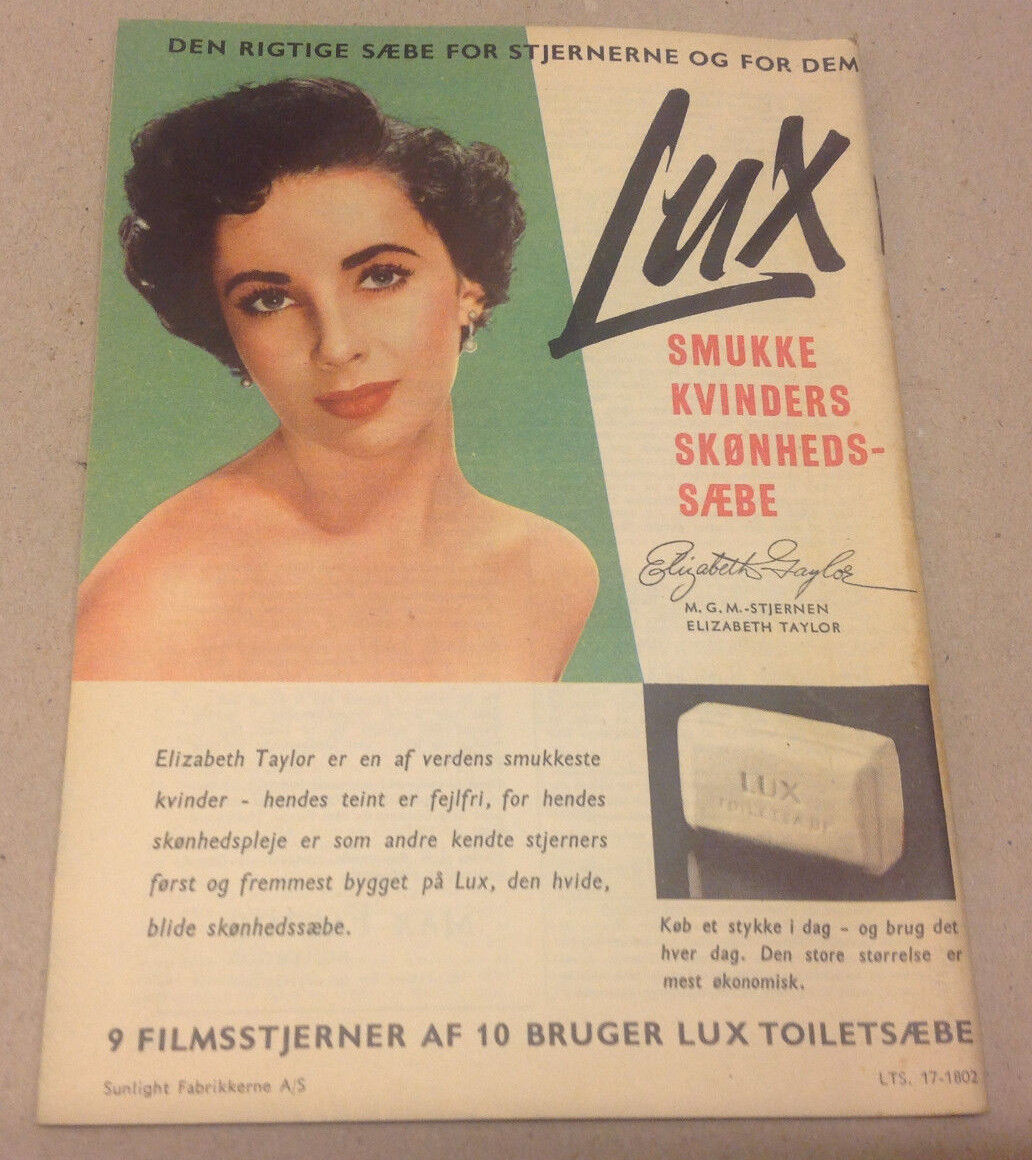 HARLEKIN TIVOLI FRONT COVER ELIZABETH TAYLOR BACK COVER VTG Danish Magazine 1956