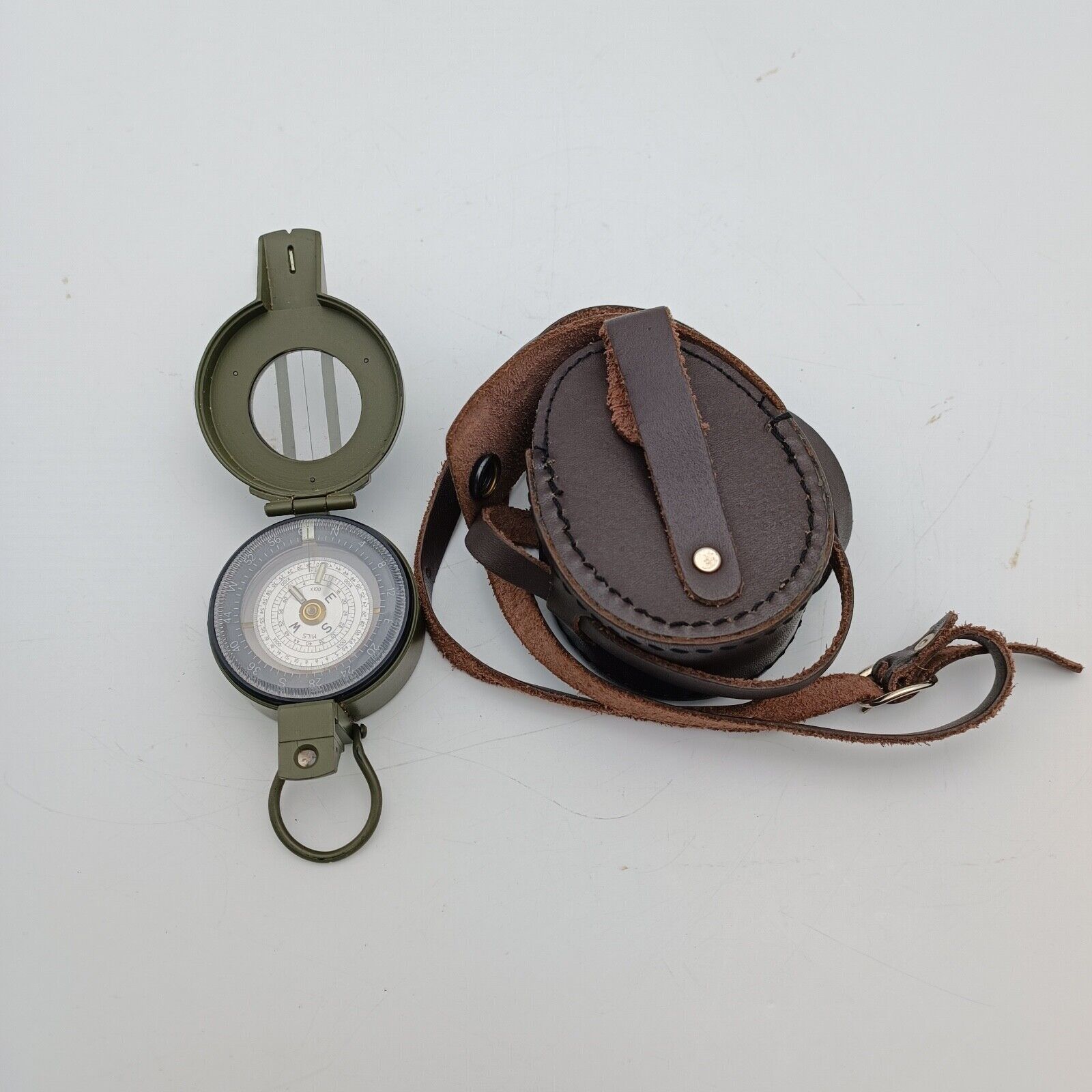 FRANCIS BARKER M-88 Prismatic Military Compass M88 Mils Olive Drab w/ Leather Ca