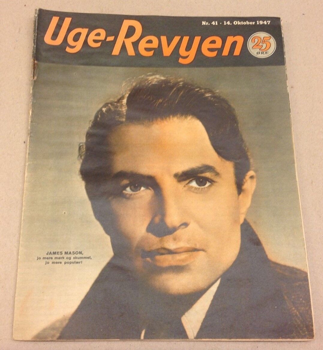 James Mason On Front Cover Original Vintage Danish Magazine 1947 "Uge-Revyen"