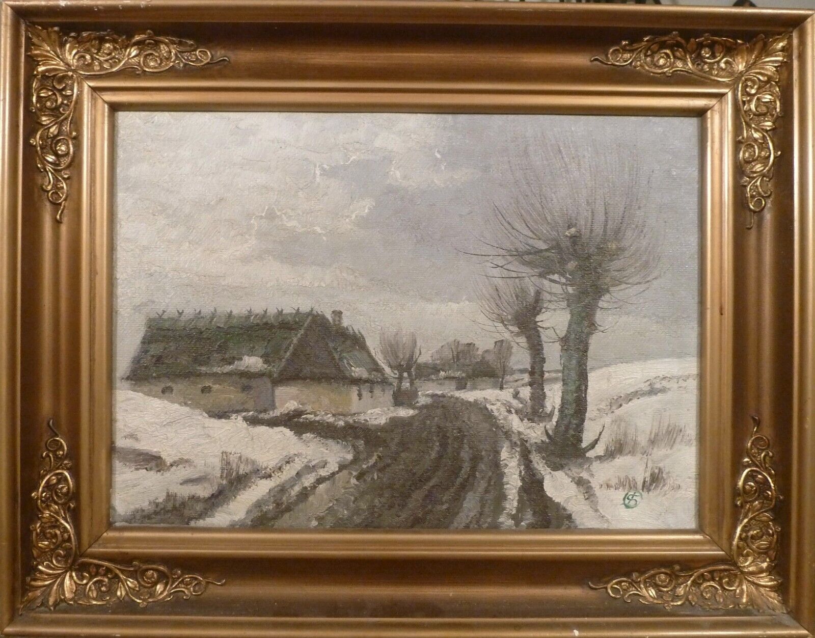 JENS SINDING CHRISTENSEN! WINTER LANDSCAPE WITH FARMHOUSE