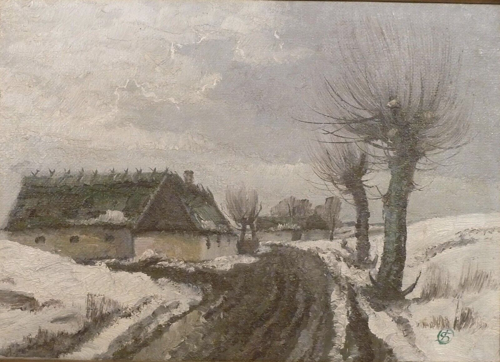 JENS SINDING CHRISTENSEN! WINTER LANDSCAPE WITH FARMHOUSE