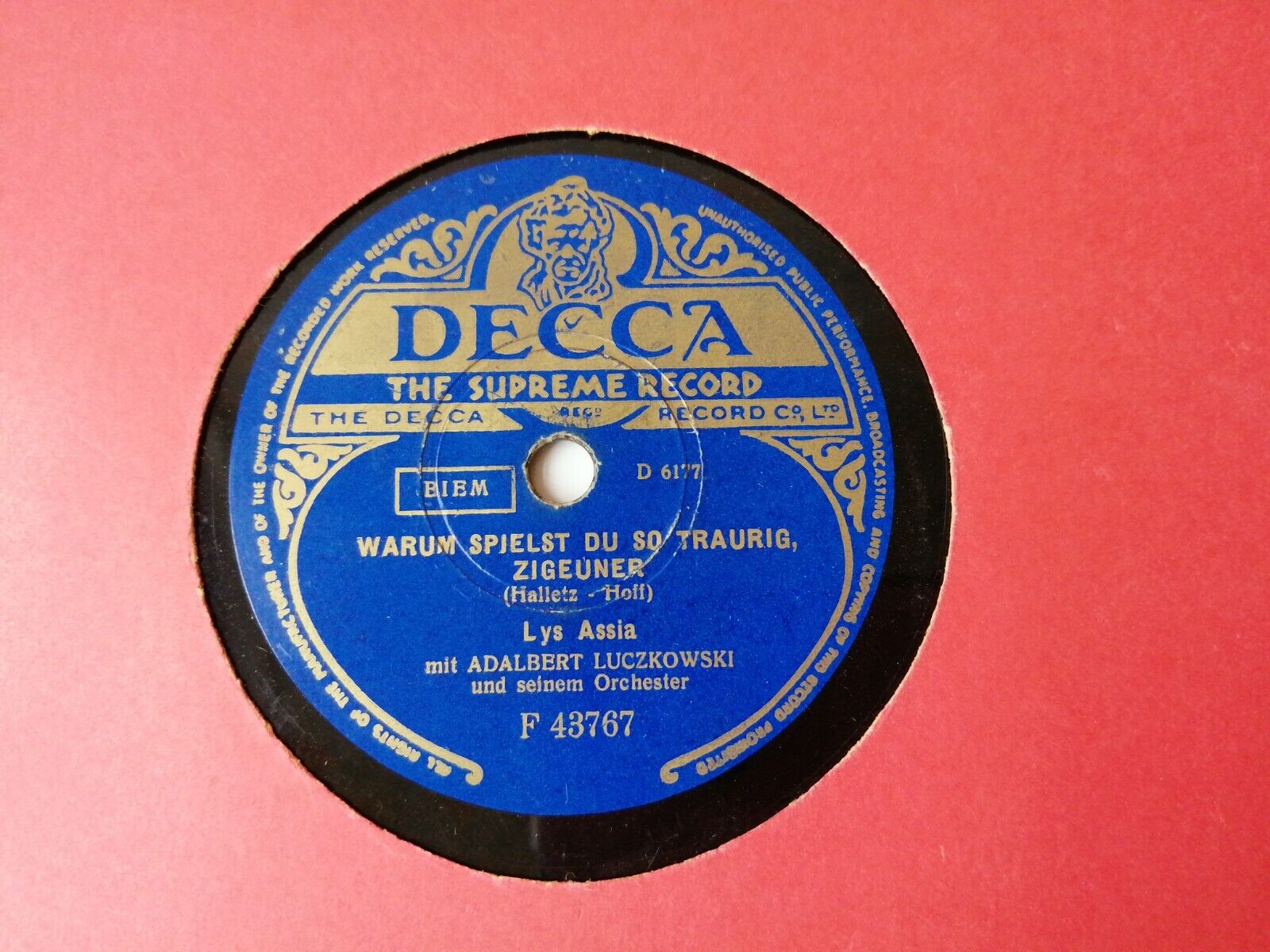 78 RPM  shellacLYS ASSIADer Erste Kuss/Warum Spielst Du So TraurigZigeuner