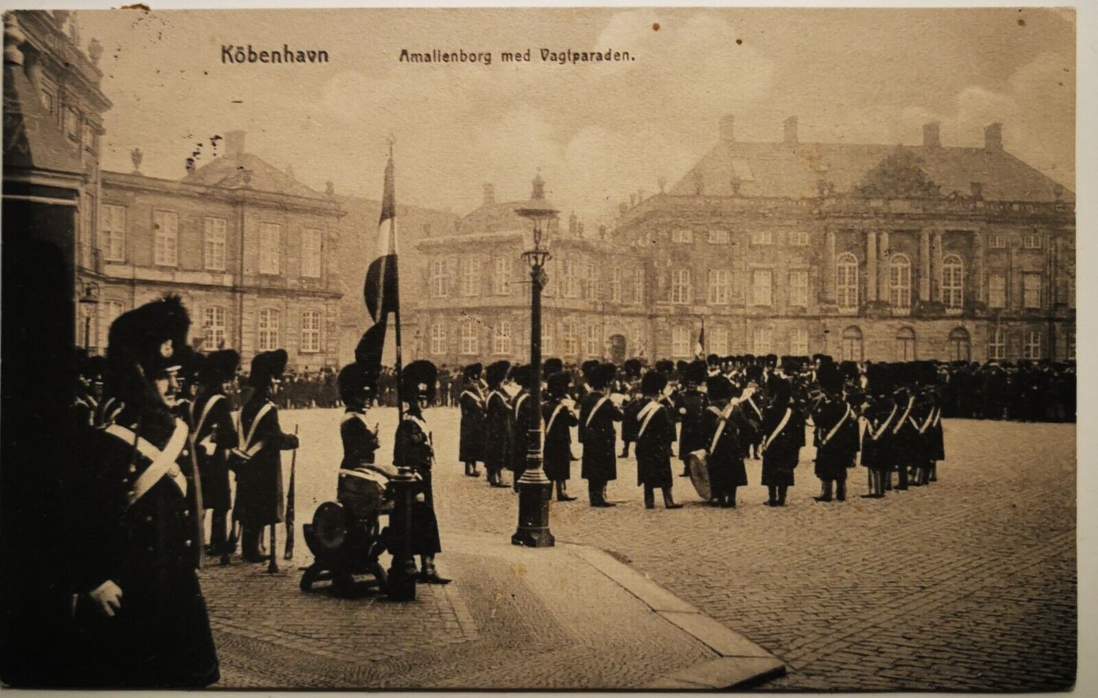 Vintage postcard: Amalienborg Castle with Life guard parade in 1915  pok1198