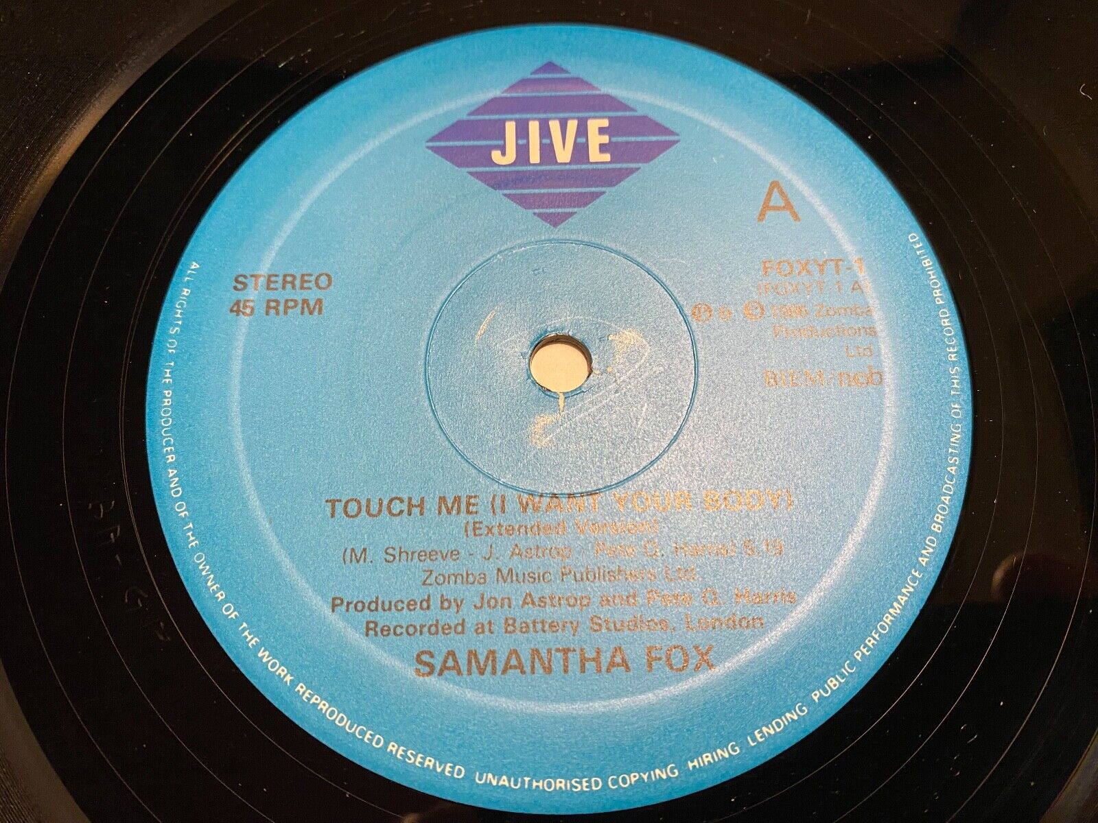 SAMANTHA FOX "TOUCH ME (I WANT YOUR BODY)" 1986 JIVE RECORDS 12" MAXI 45 RPM 12"