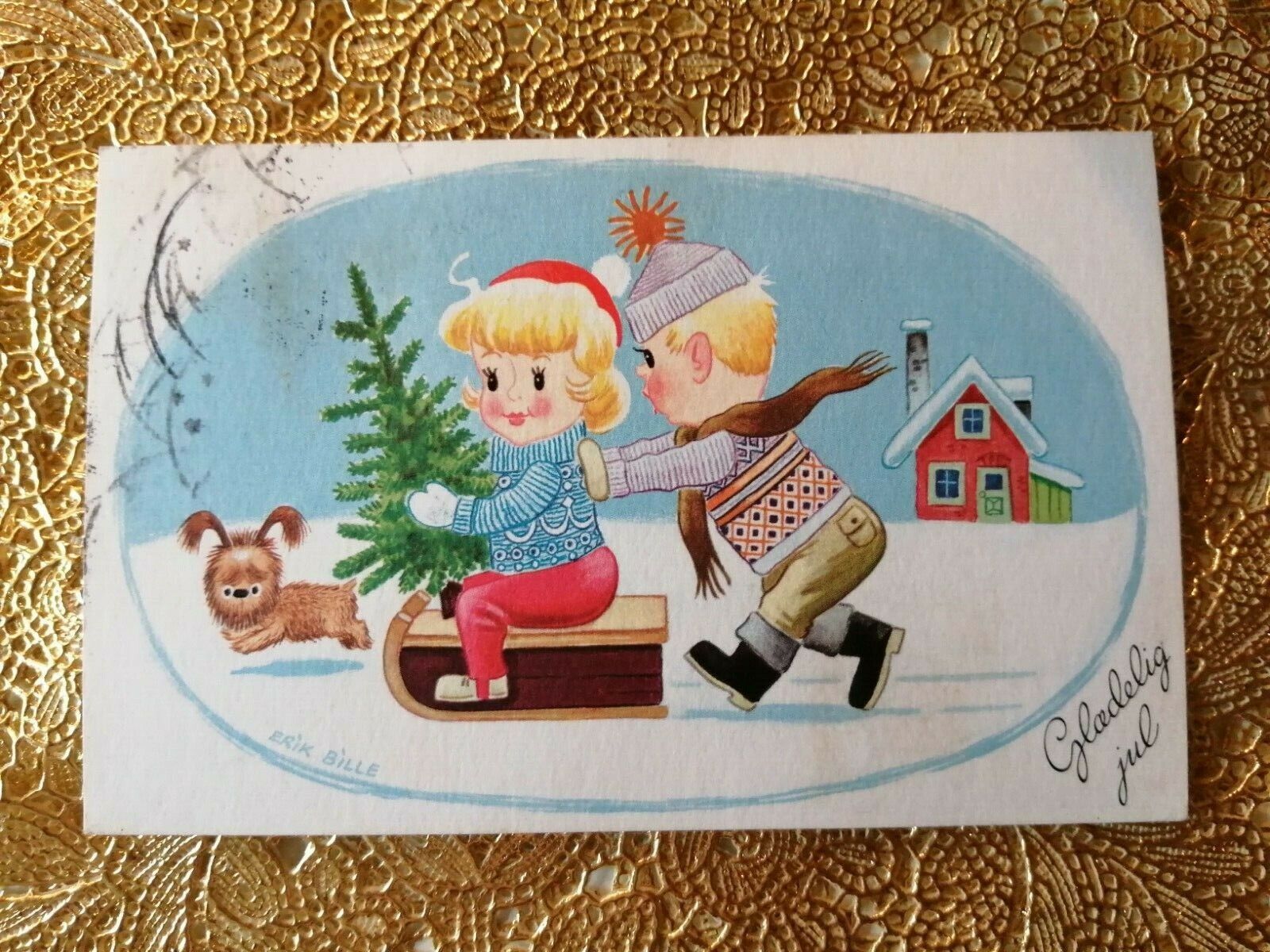 Vintage and collectible Danish Christmas card.Posted in 1970 . ( No. 2 b)