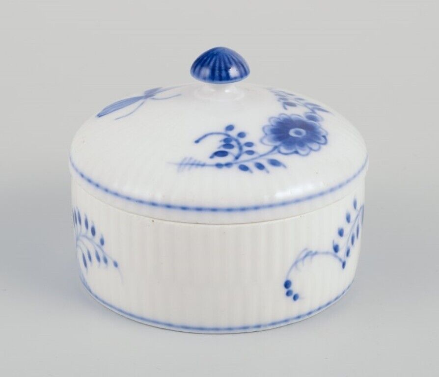 Royal Copenhagen Blue Fluted Plain lidded jar. Decorated with insects.