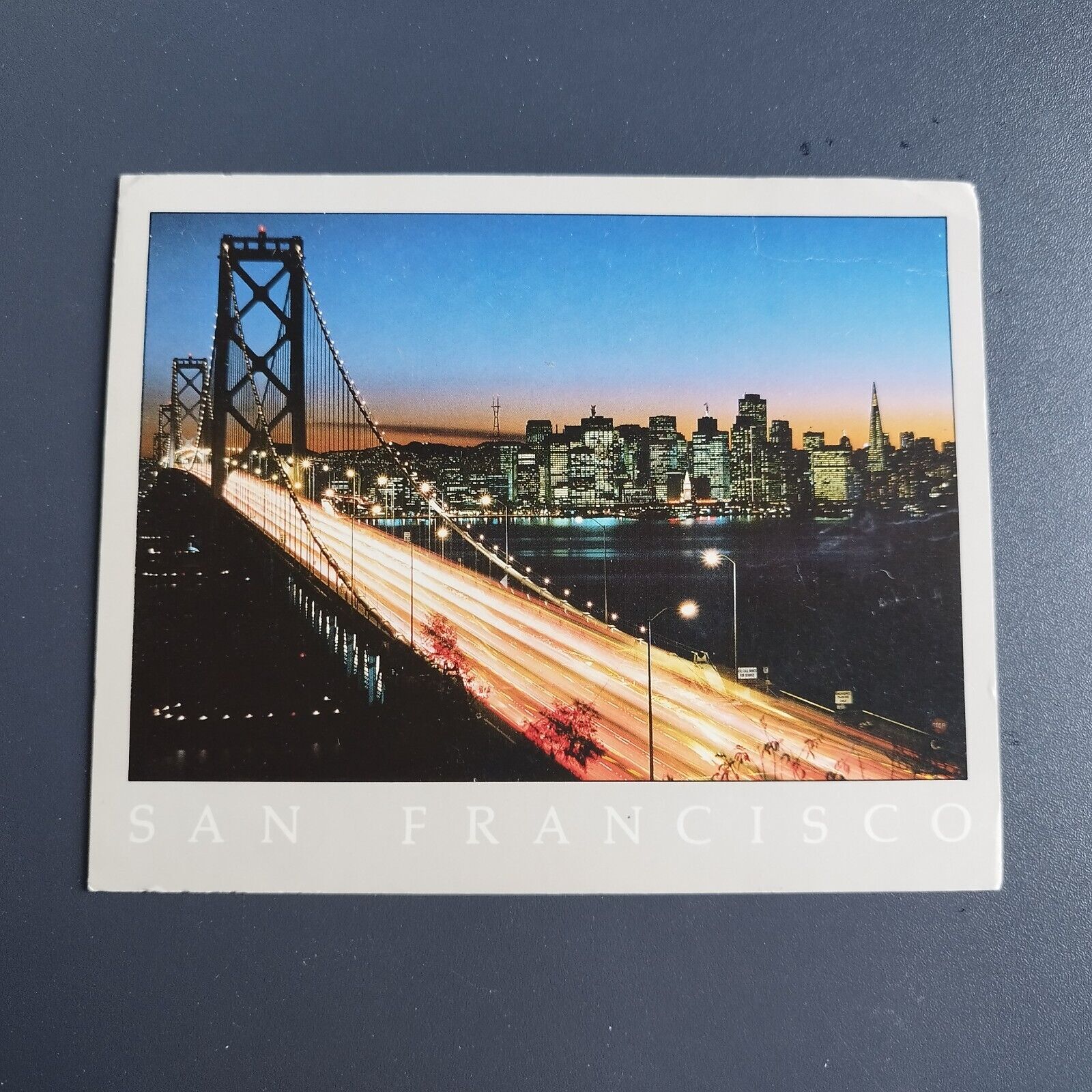 Postcard California San Francisco and Bay Bridge Sparkling Night Scene -1980