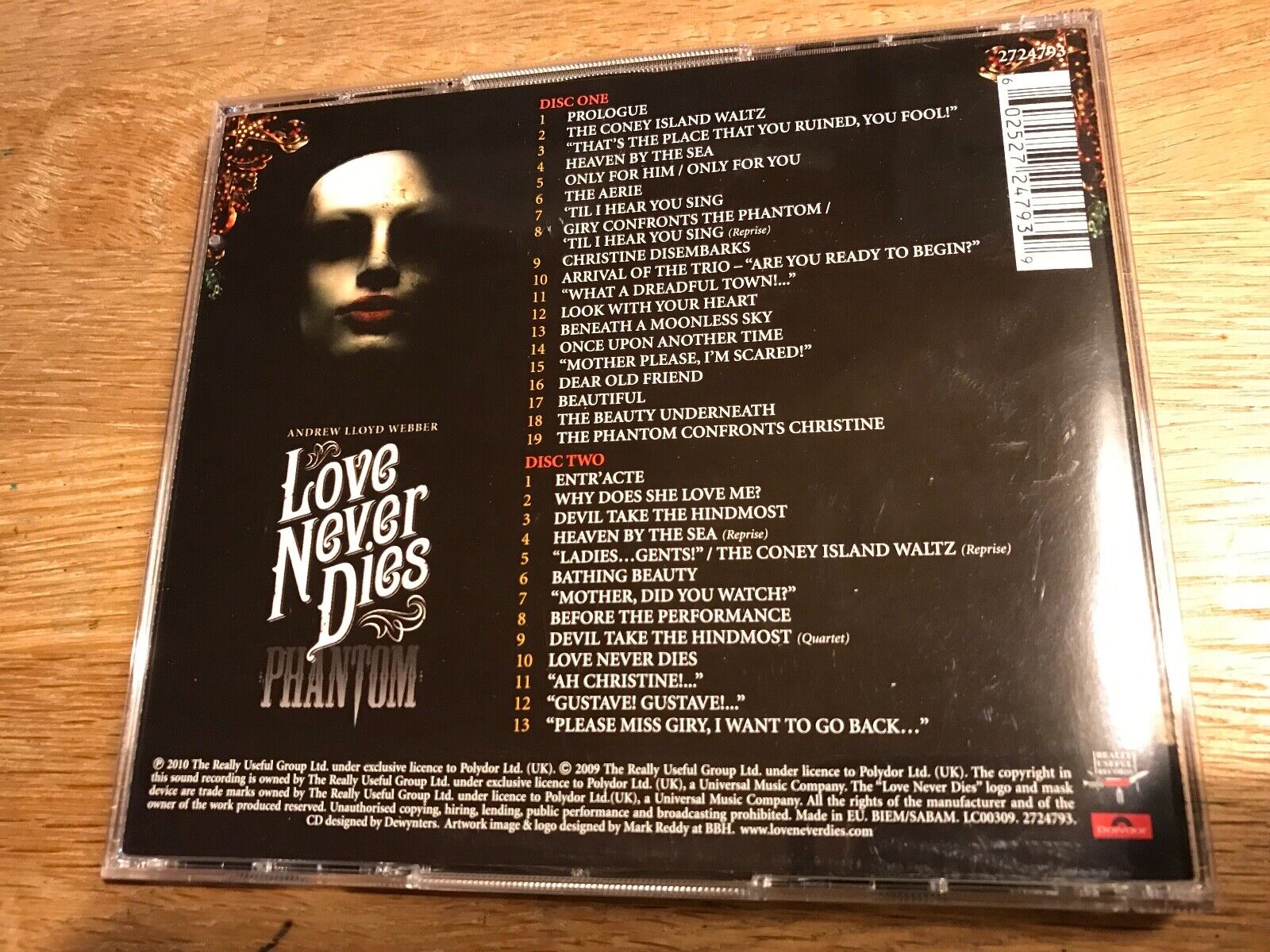 ANDREW LLOYD WEBBER "LOVE NEVER DIES  2 X CD 2009 POLYDOR RECORDS MINT 2 X CD***