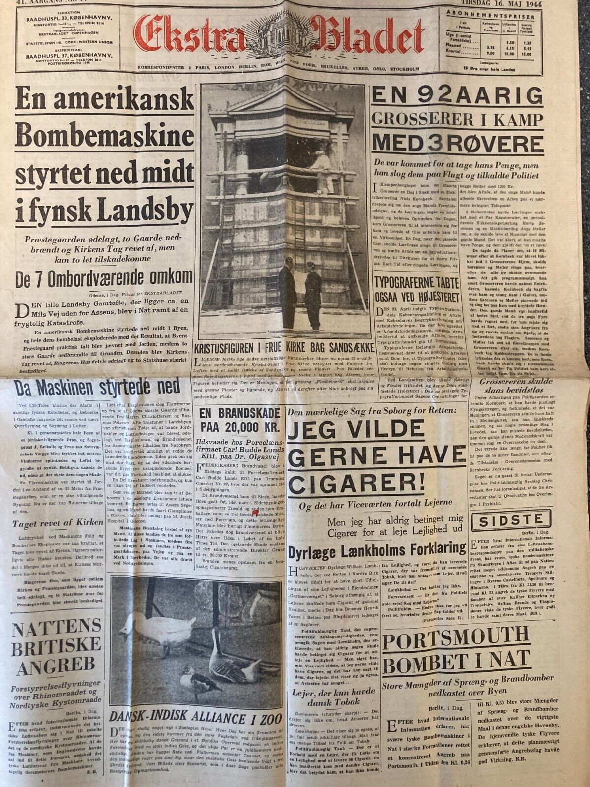 2x Pcs Danish WWII World War 2 Newspaper Lot - 1944 - "Ekstrabladet" Denmark