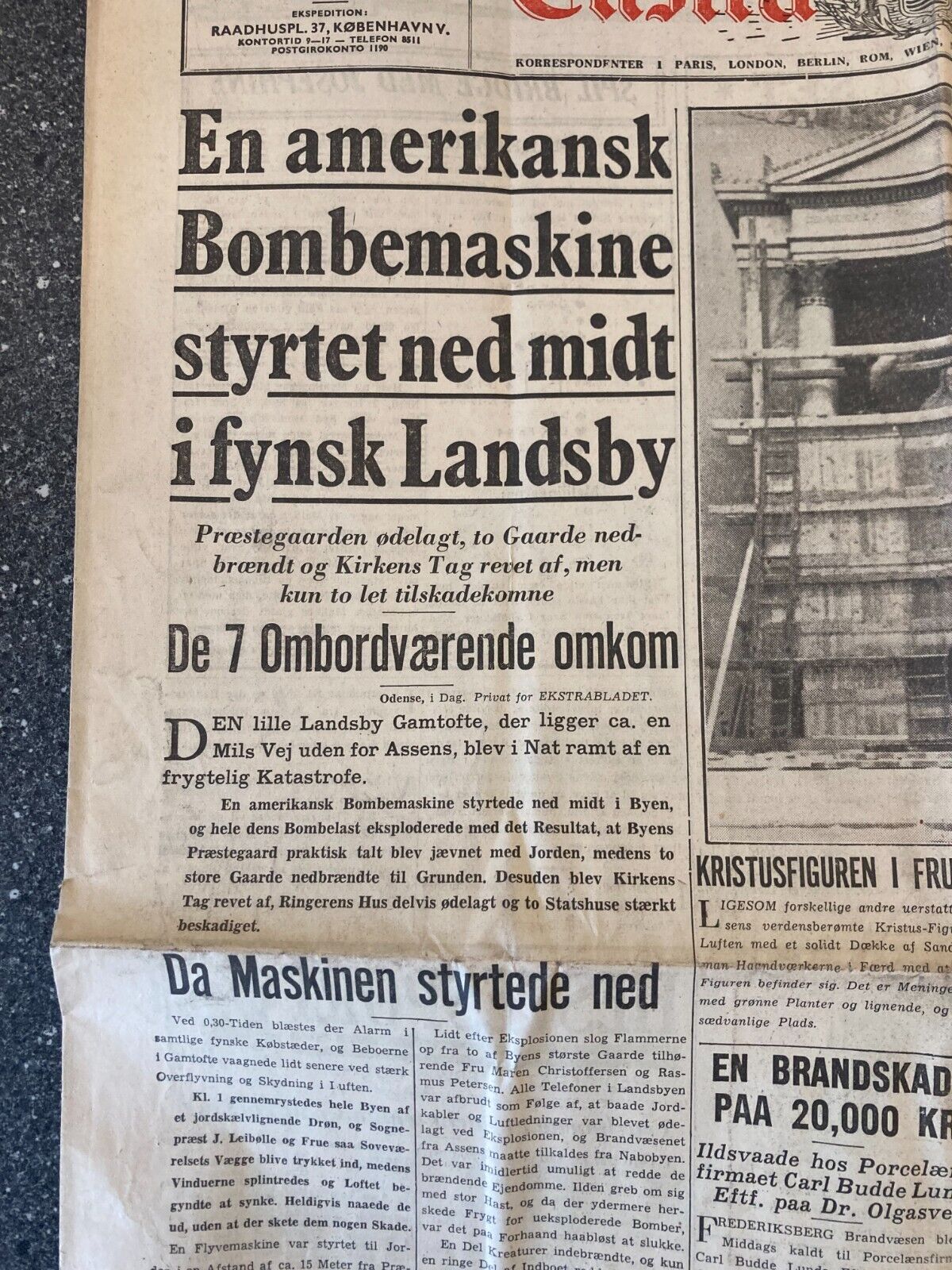 2x Pcs Danish WWII World War 2 Newspaper Lot - 1944 - "Ekstrabladet" Denmark