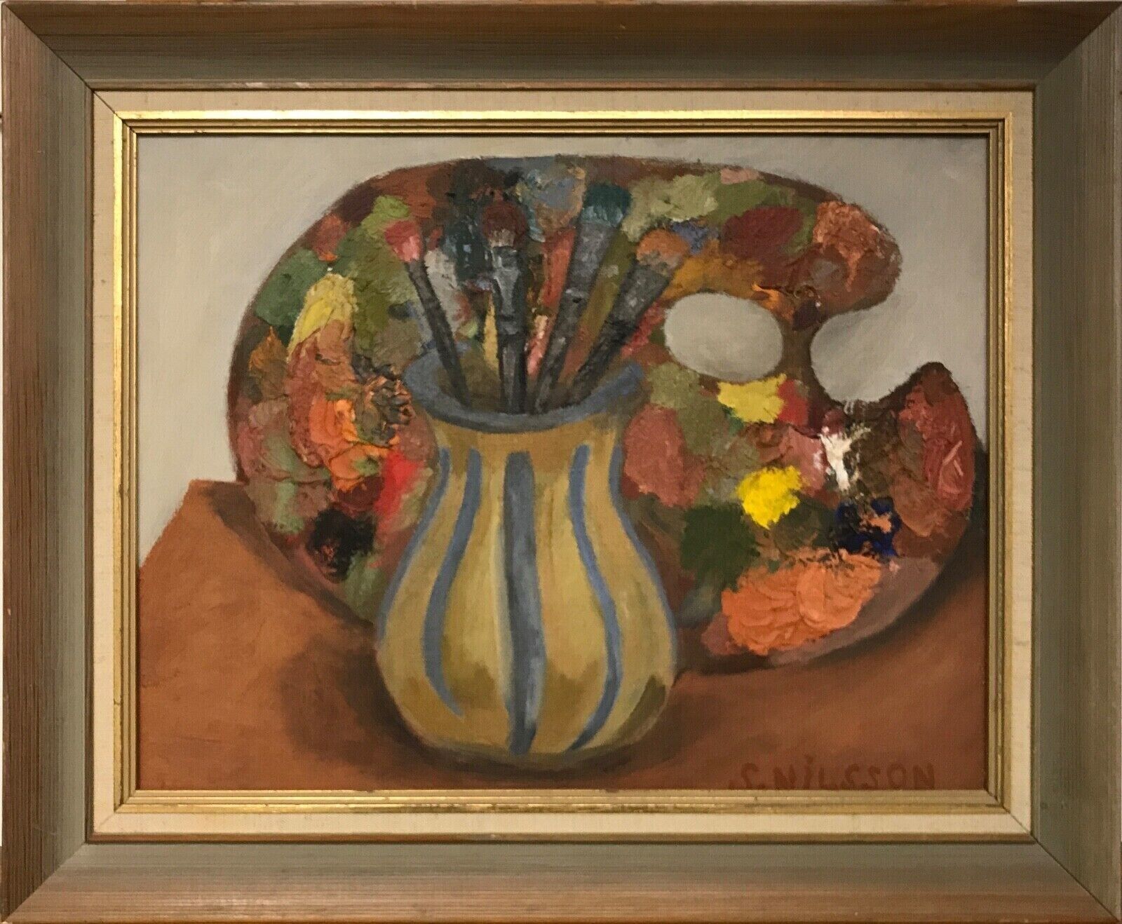 STILL LIFE WITH BRUSHES AND PAINTER PALETTE