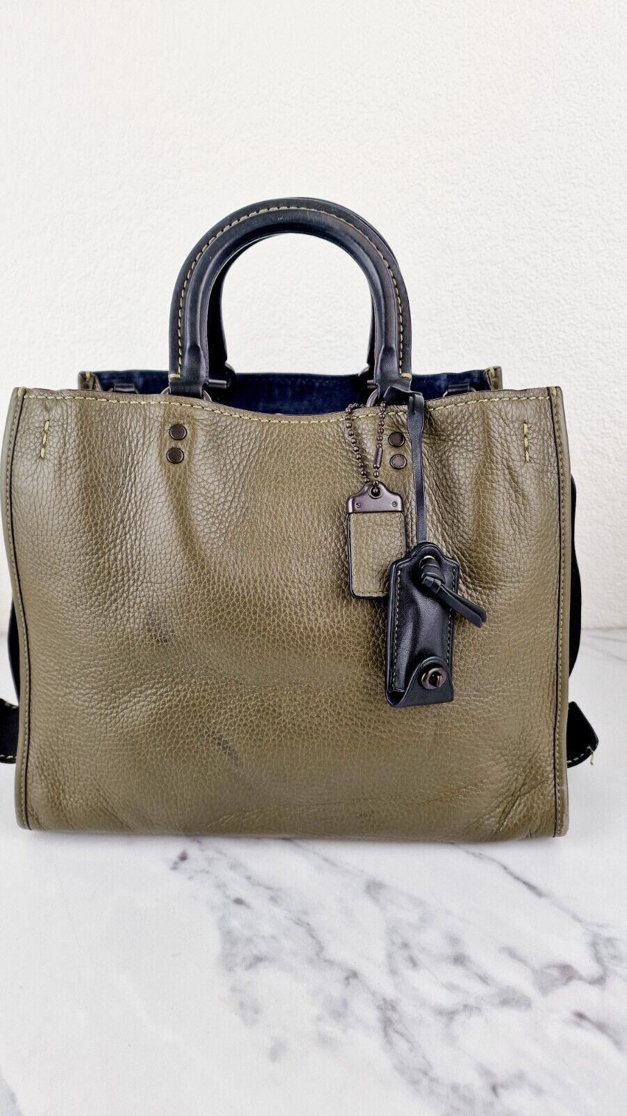 Coach Rogue 31 Olive Army Green Black Blue Suede 1941 Handbag Colorblock 38124