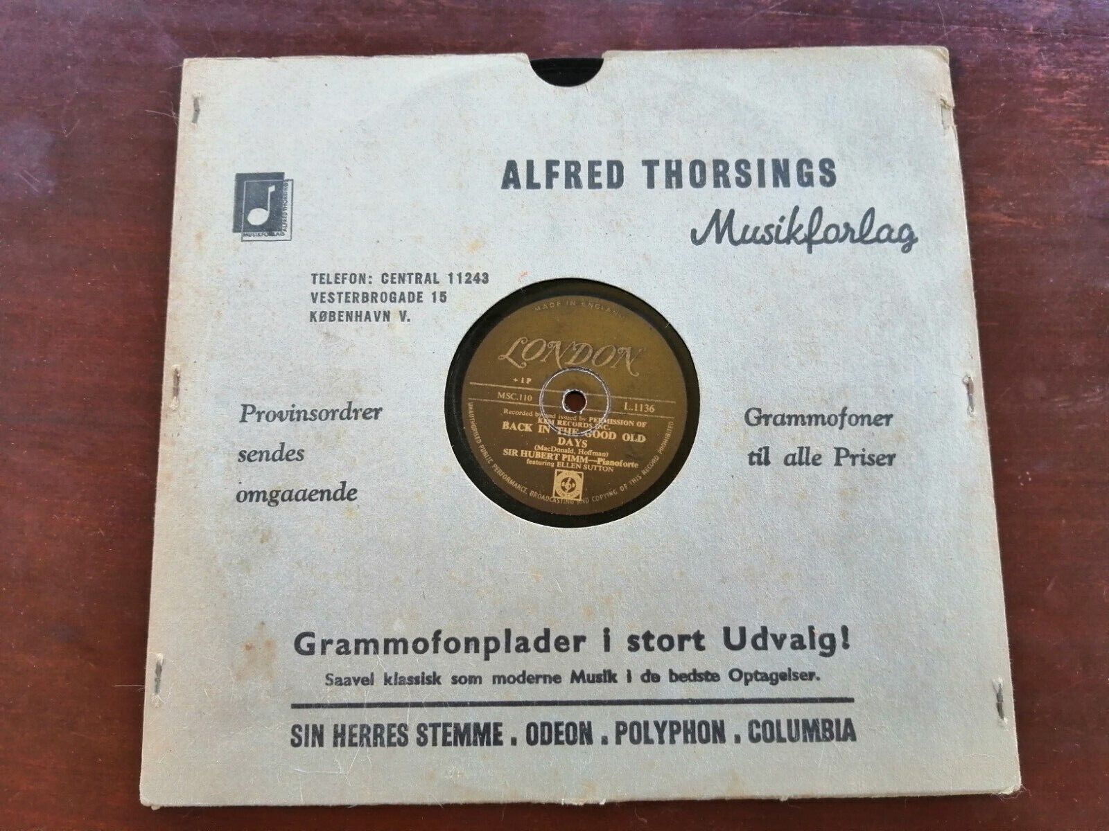 78 RPM  shellacSir Hubert Pimm :A Broken Engagement/Back In The Good Old Days