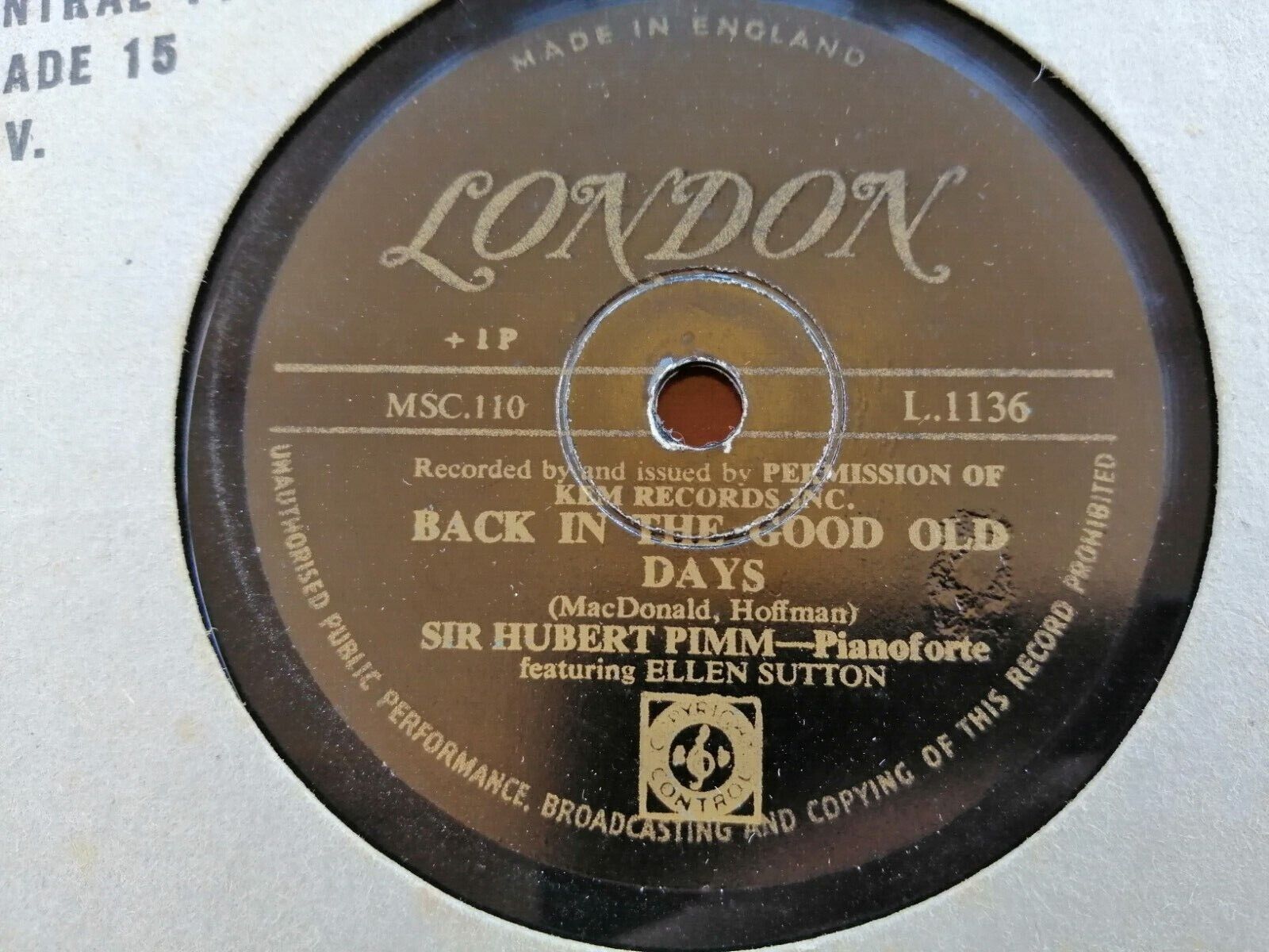 78 RPM  shellacSir Hubert Pimm :A Broken Engagement/Back In The Good Old Days