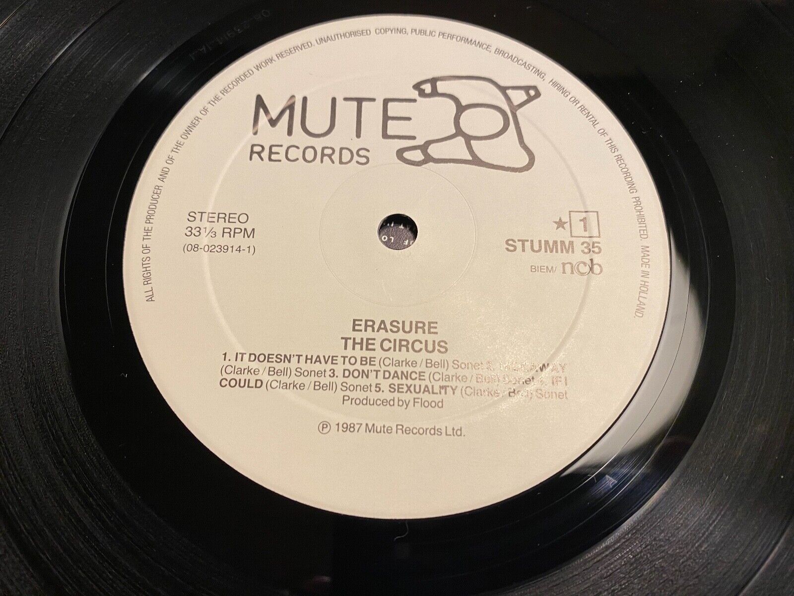 ERASURE "CIRCUS" MUTE RECORDS 1987 10 TRACK1 PRESS VINYL LP DUTCH PRESSING RARE