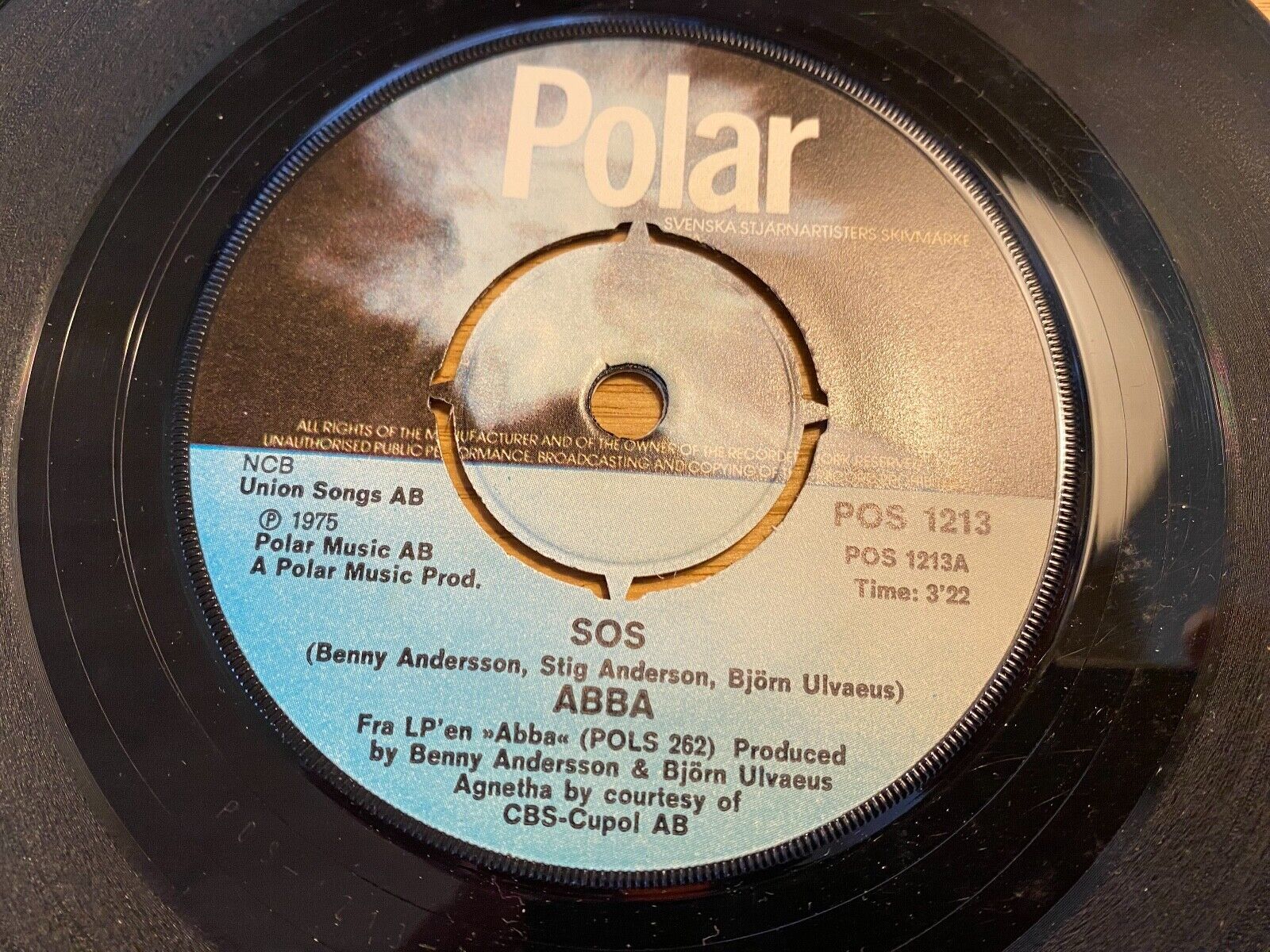 ABBA "SOS/MAN IN THE MIDDLE" POLAR RECORDS AB SWEDEN 1975 NCB POS 1213 YELLOW 7