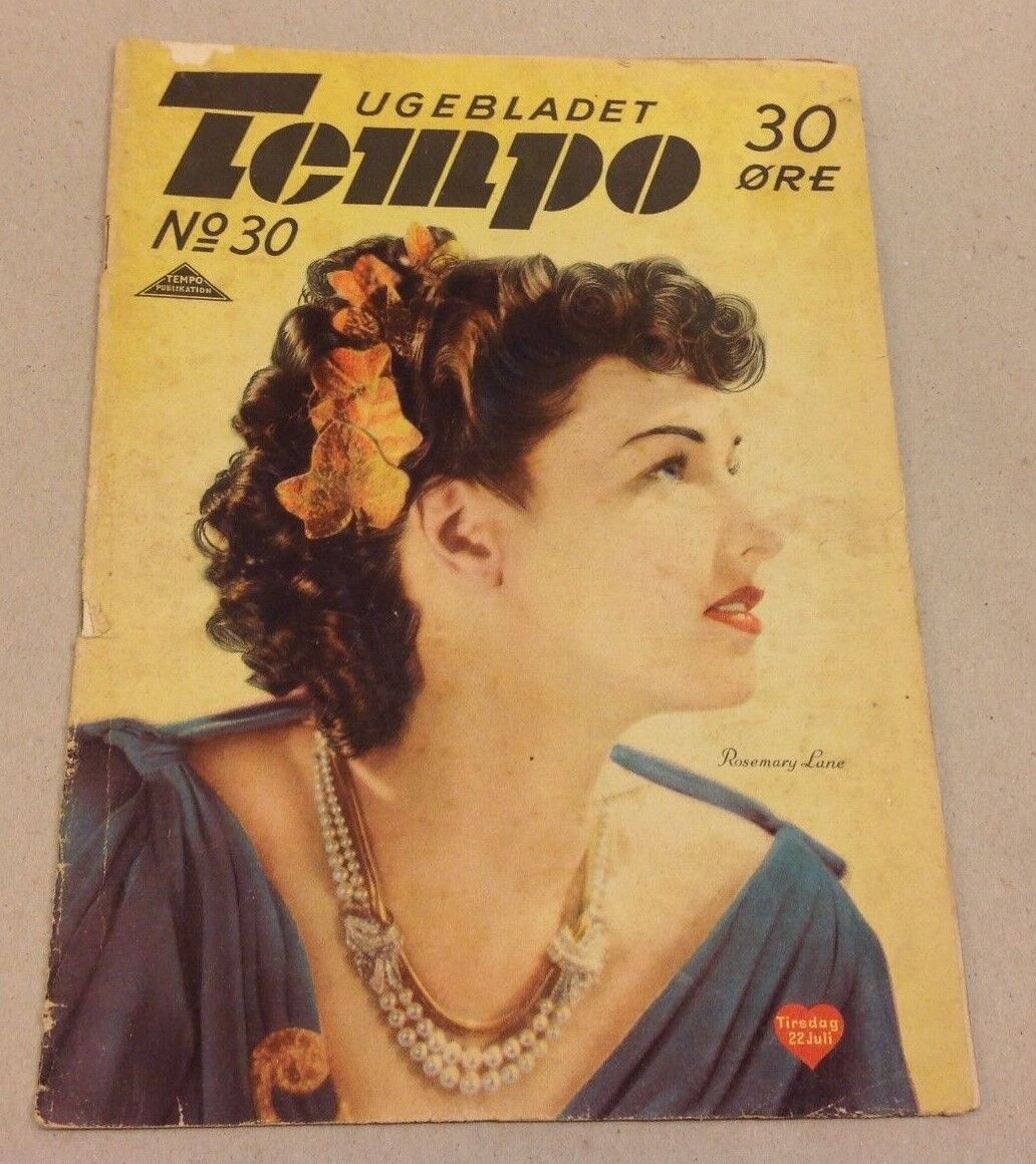 Rosemary Lane Actress on Front Cover Original Vtg Danish Magazine "Tempo" 1941