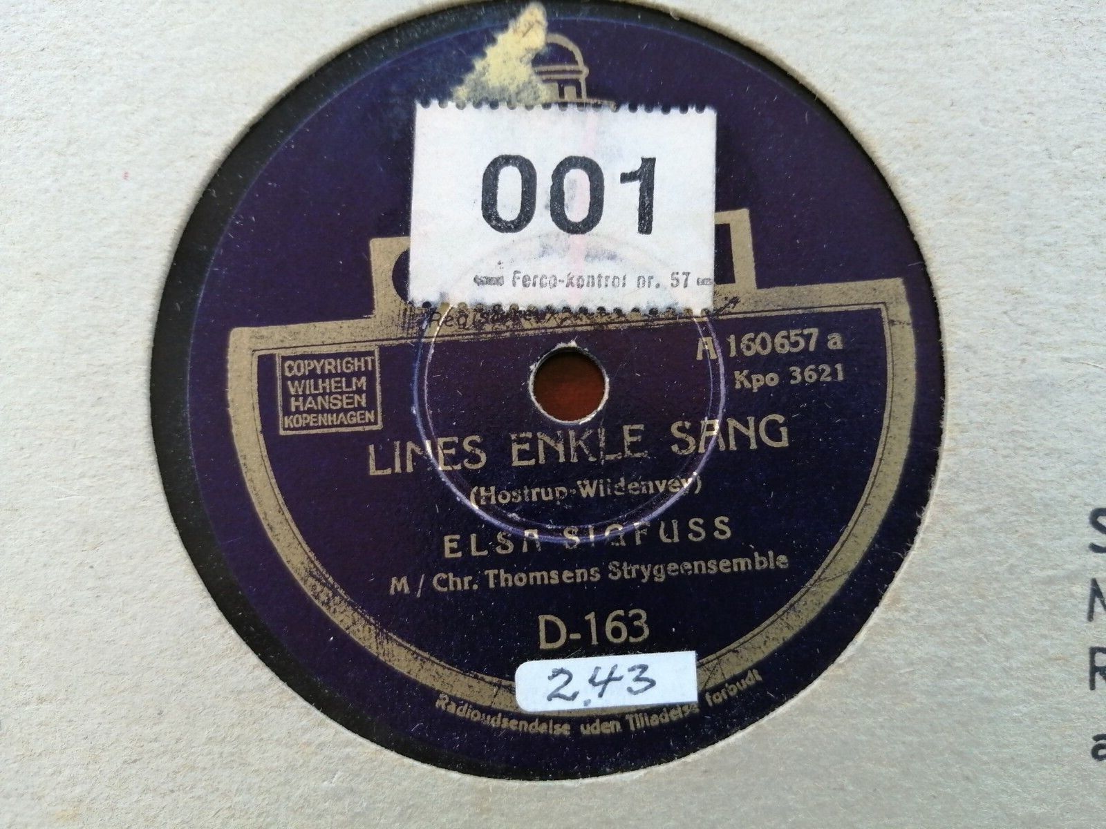 78 RPM  shellac ELSA SIGFUSS :Lines enkle sang / I de lyse nætter Good