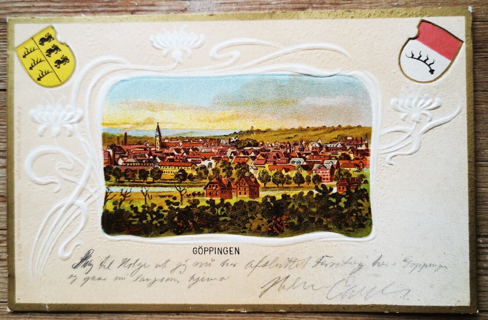 Old postcard: View from Göppingen Germany  Mailed to Denmark in 1905  pok339