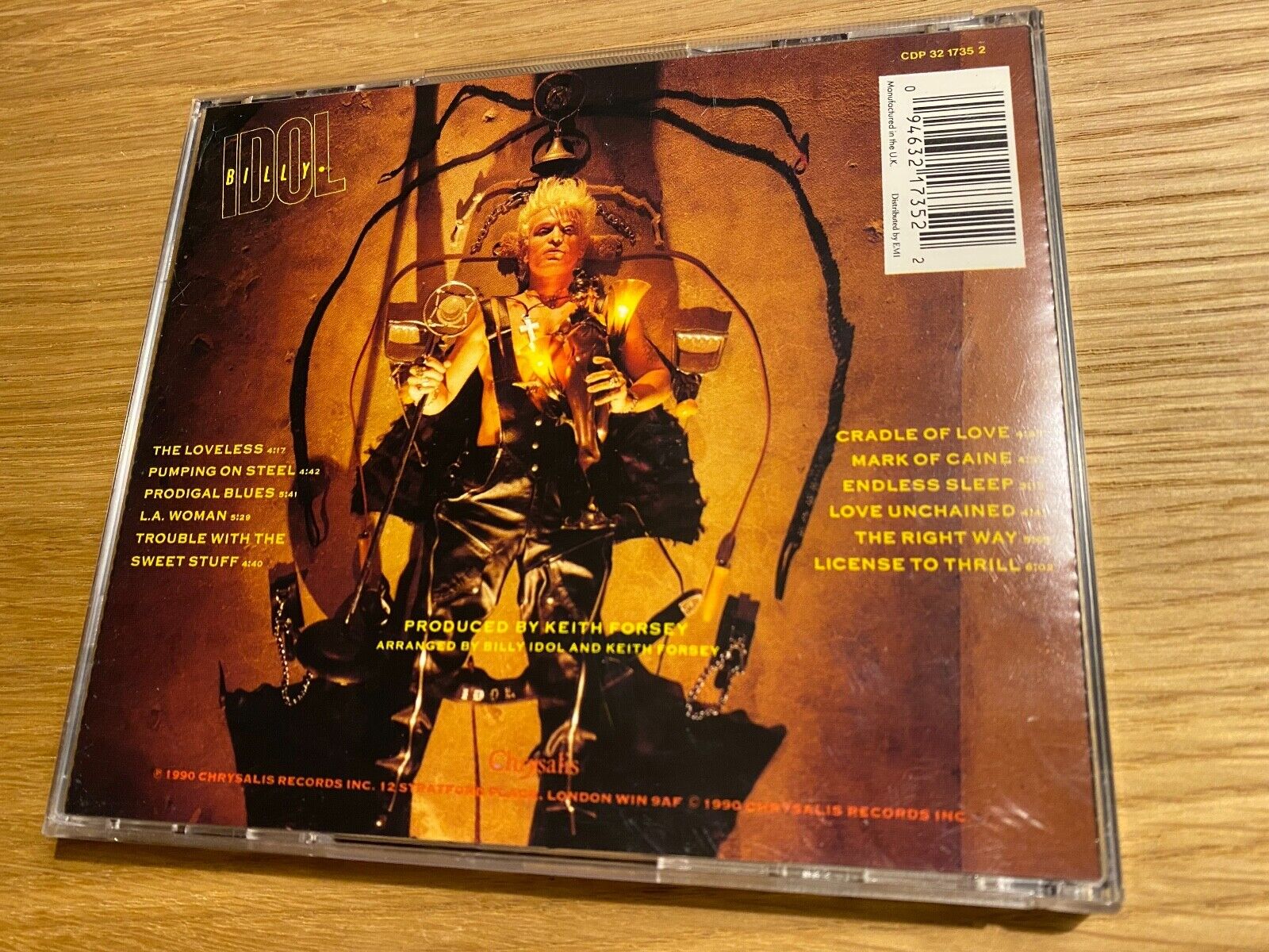 BILLY IDOL "CHARMED LIFE" 1990 CD ALBUM 11 TRACK CHRYSALIS RECORDS UK PRESSING