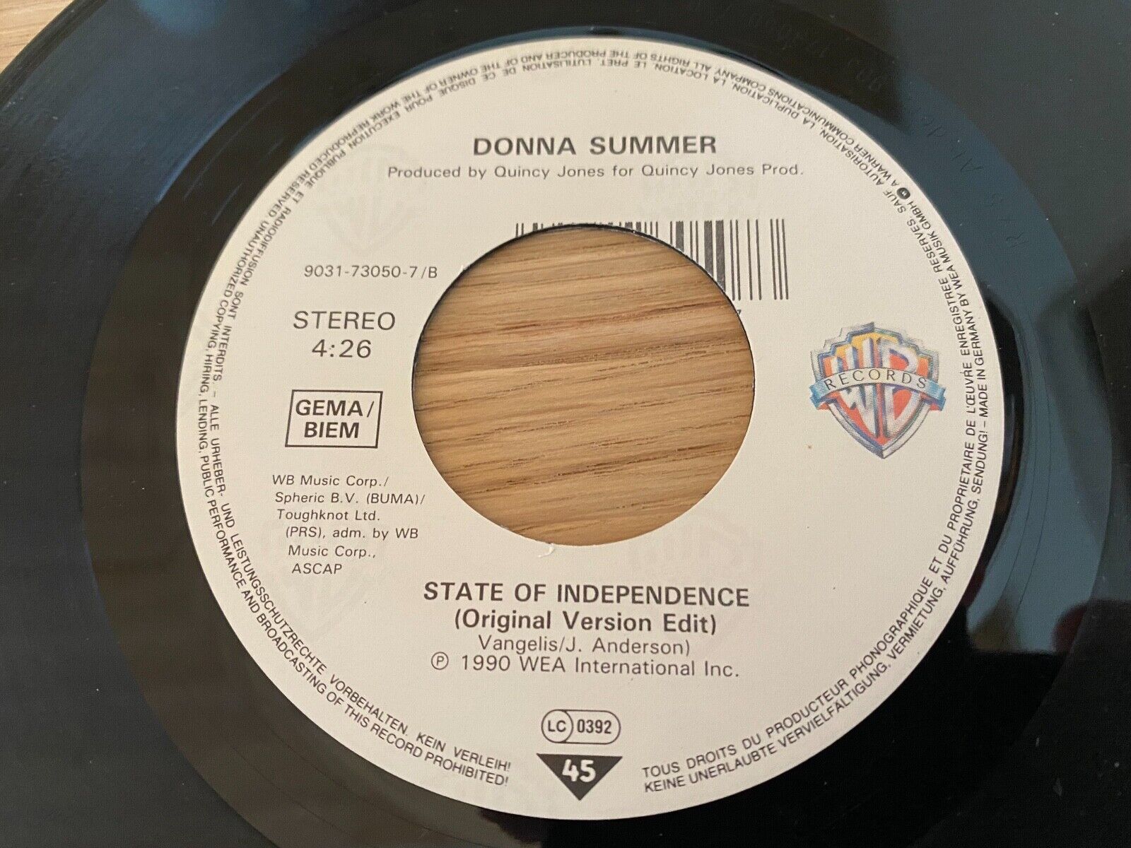 DONNA SUMMER "STATE OF INDEPENDENCE" NEW BASS MIX EDIT 1990 WARNER BROS RECORDS