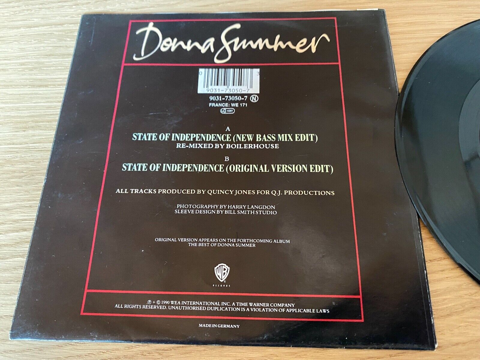 DONNA SUMMER "STATE OF INDEPENDENCE" NEW BASS MIX EDIT 1990 WARNER BROS RECORDS