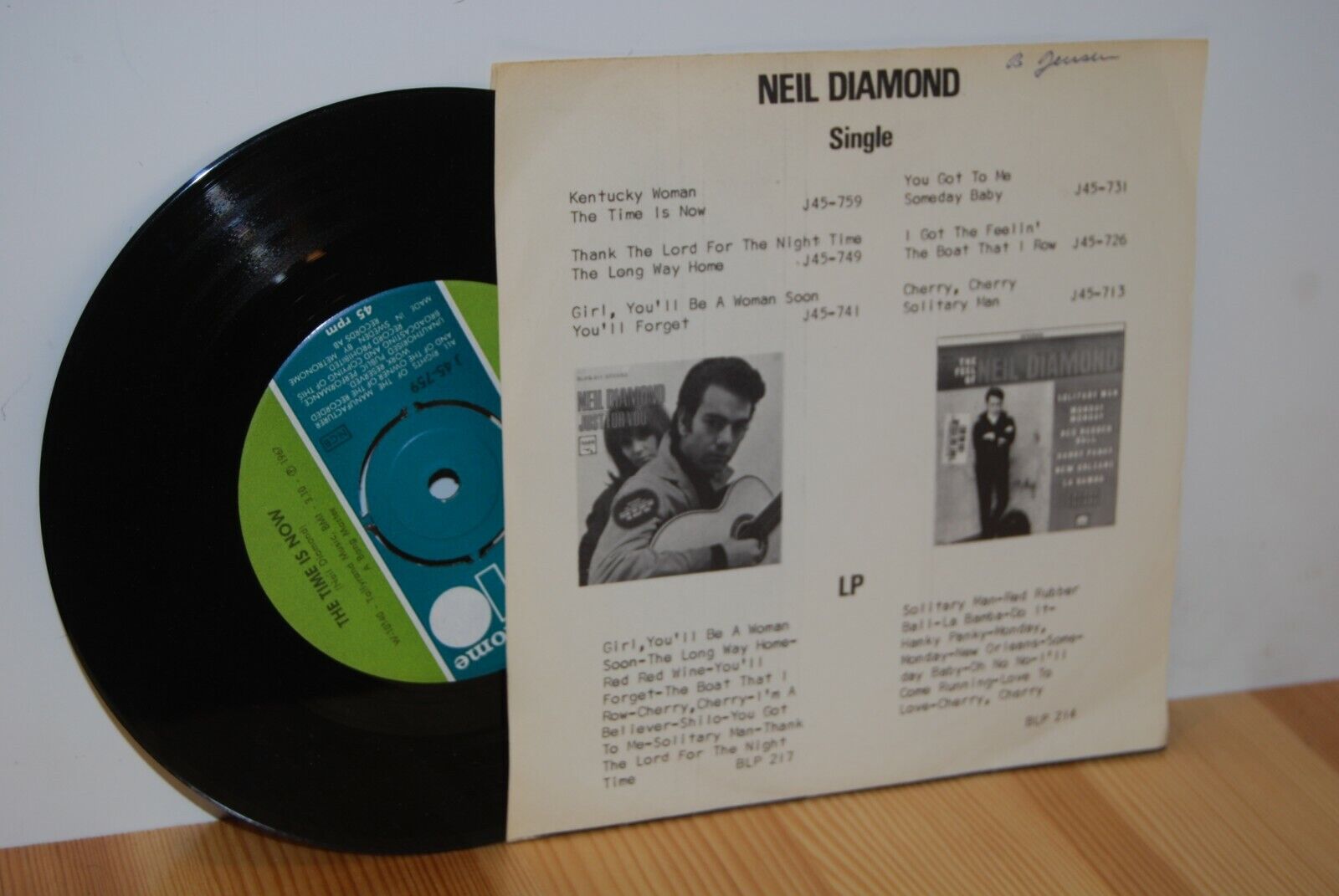 NEIL DIAMOND Kentucky Woman Swedish PS picture sleeve 45 vinyl 7''